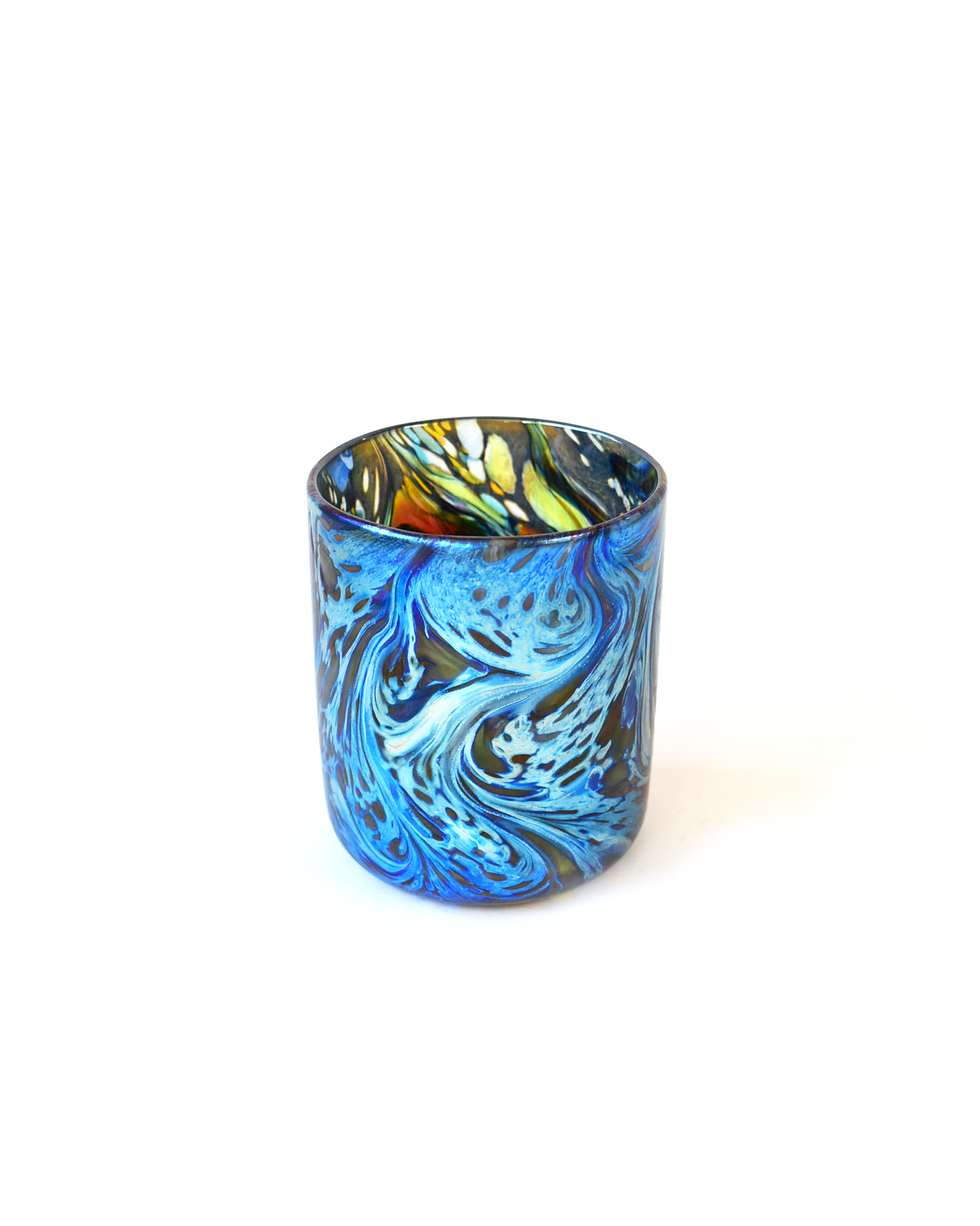 Blue Iridescent Swirl Blown Glass Tumbler
