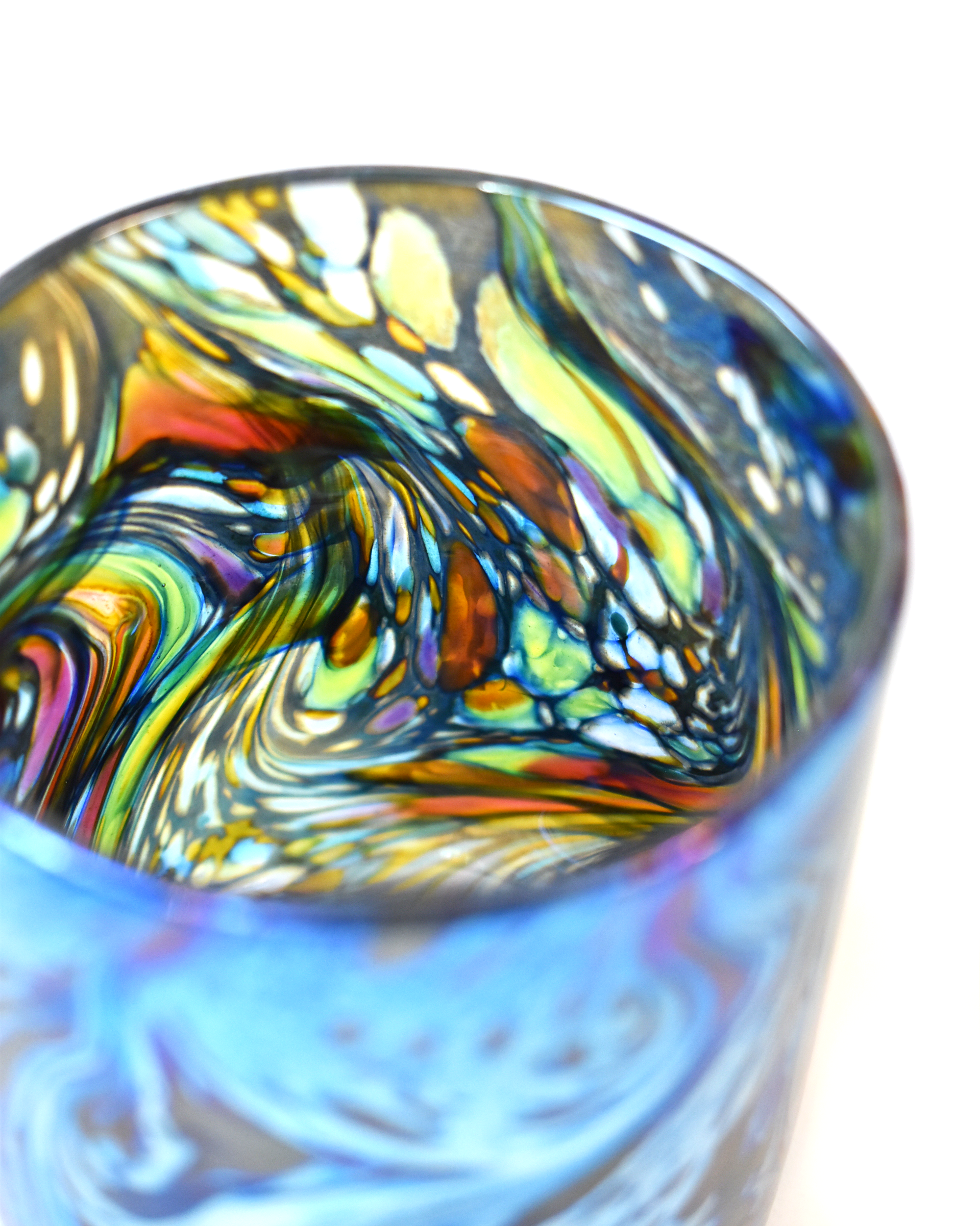 Blue Iridescent Swirl Blown Glass Tumbler