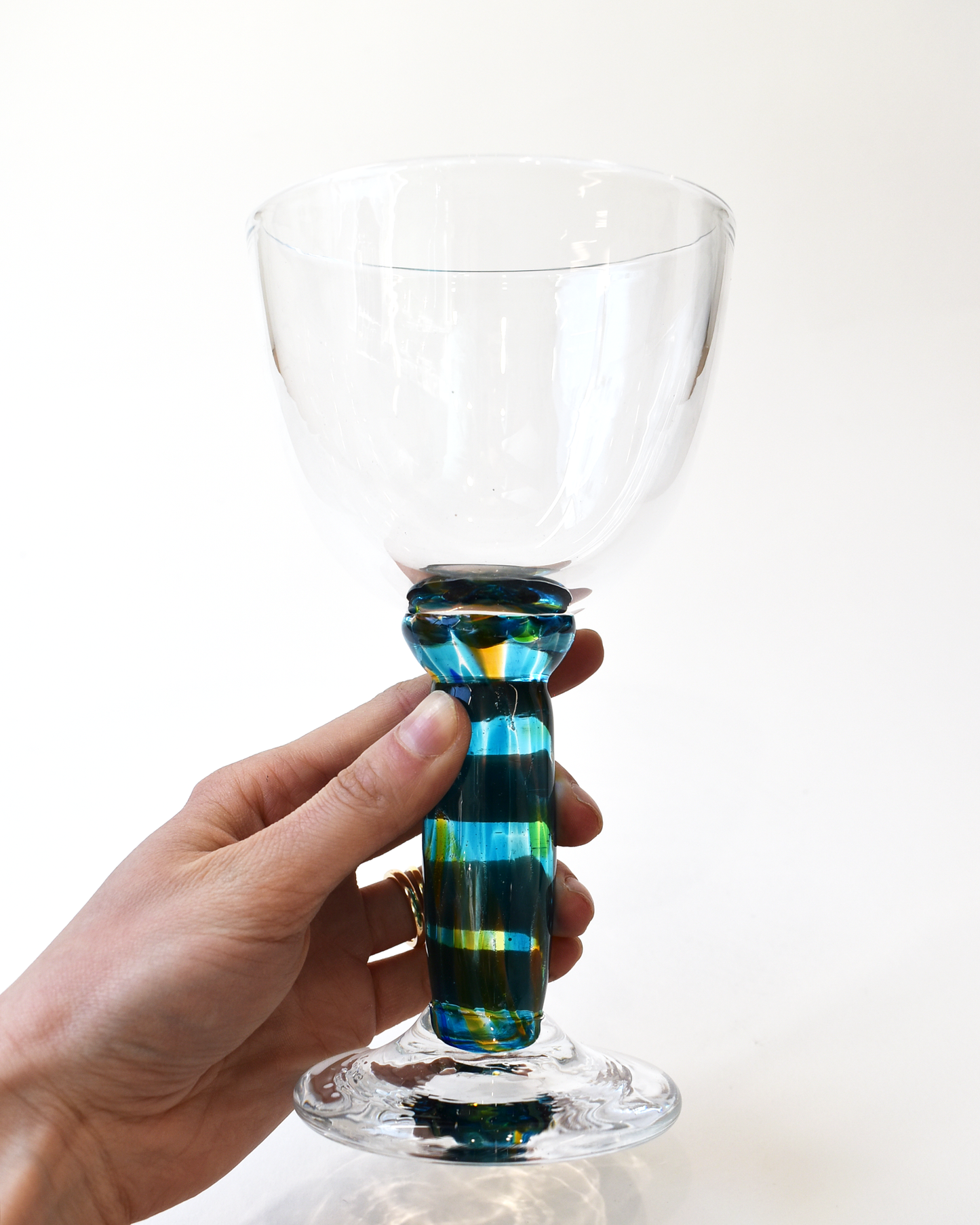 Aqua, Blue, Lime & Amber Stem Wine Glass