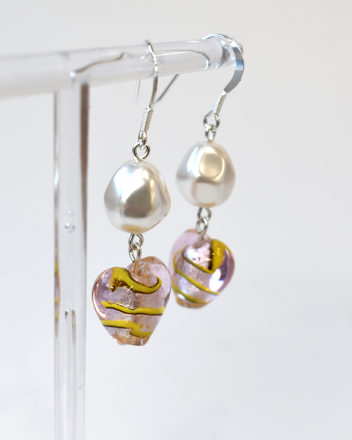 Baroque Pearl & Pink Venetian Heart Hook Earrings
