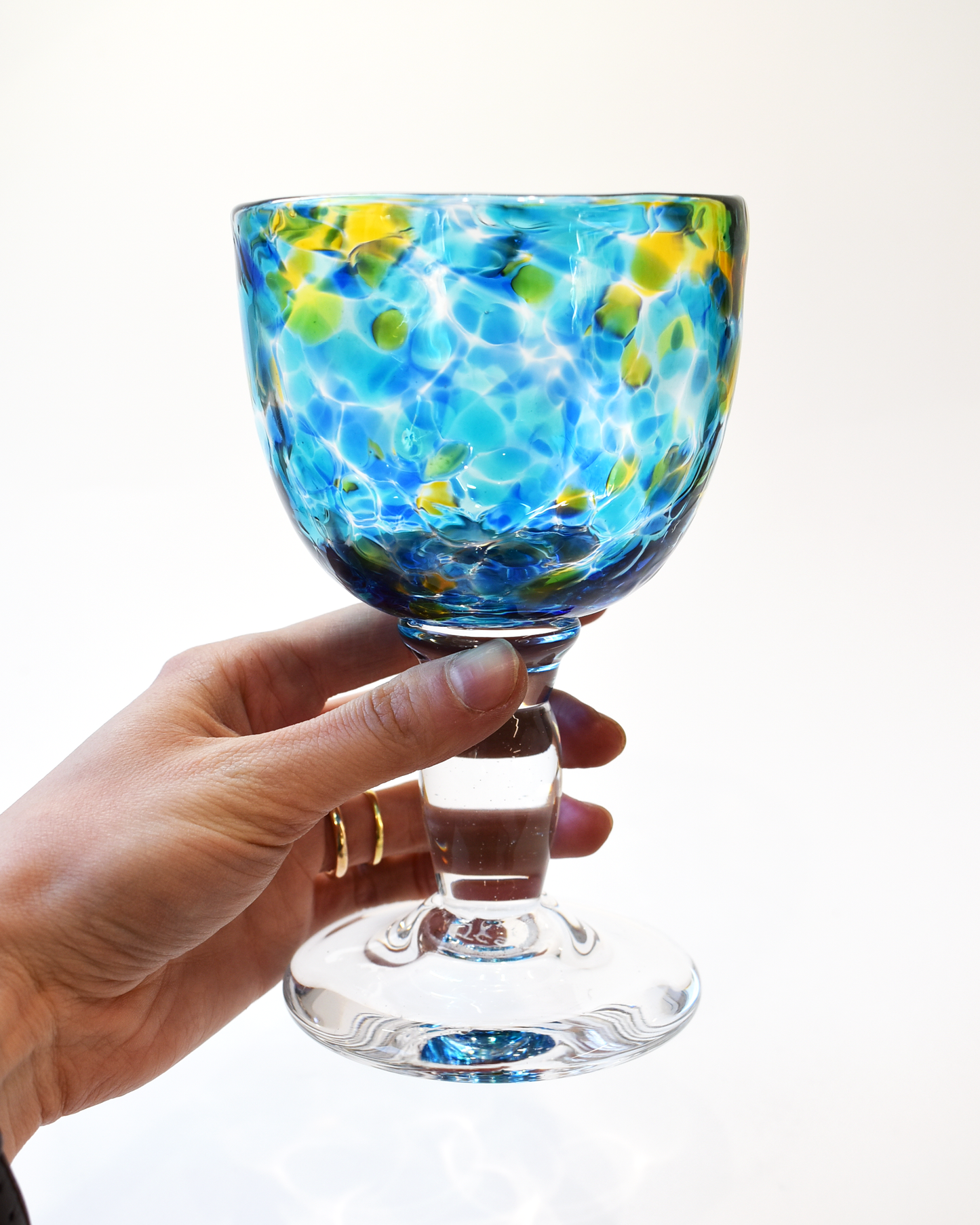 Aqua, Blue & Amber Confetti Wine Glass