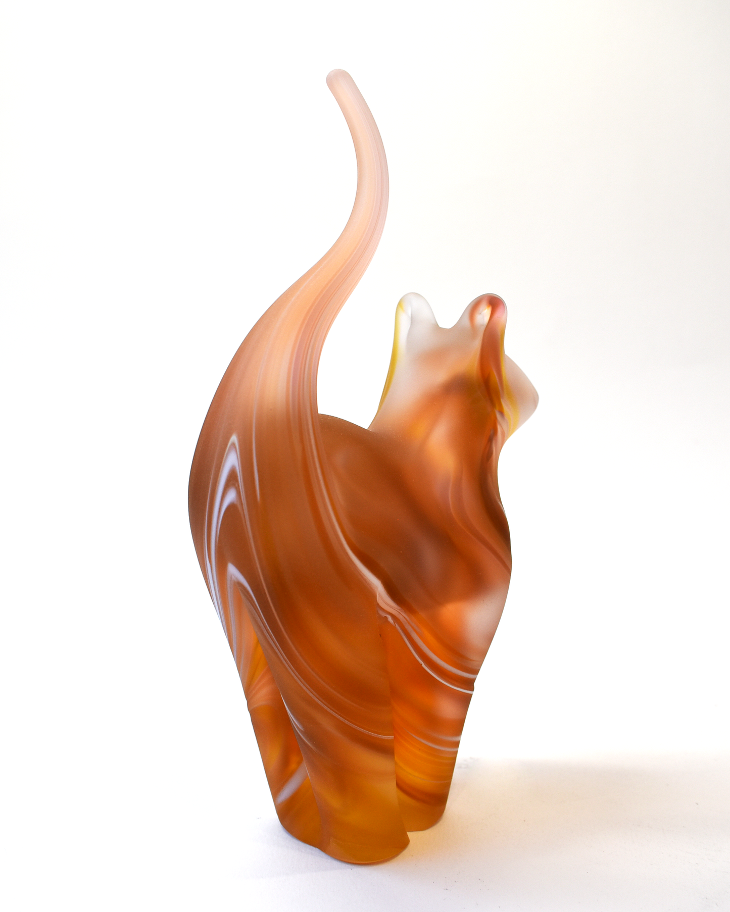Warm Amber Watercolour Frosted Glass Cat (M)
