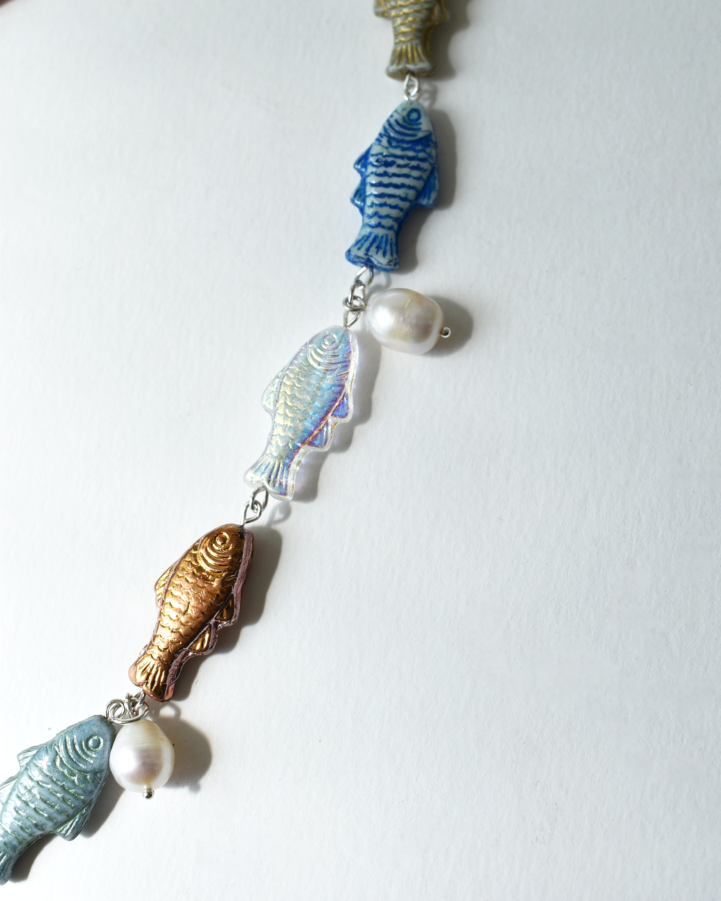 'Pearls & Fishes' Pressed Glass Bead Necklace