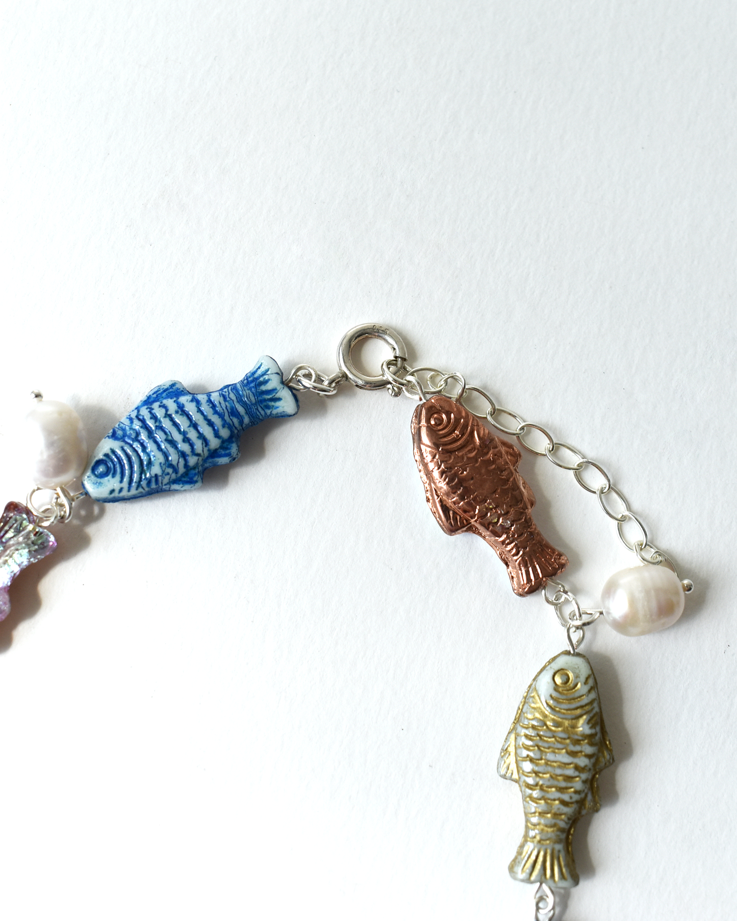 'Pearls & Fishes' Pressed Glass Bead Necklace