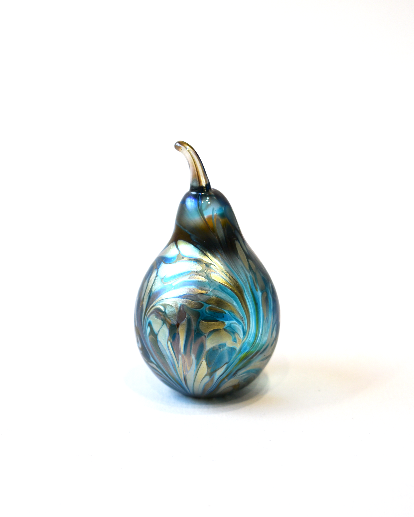 Featherspray Blue Blown Glass Pear (S)