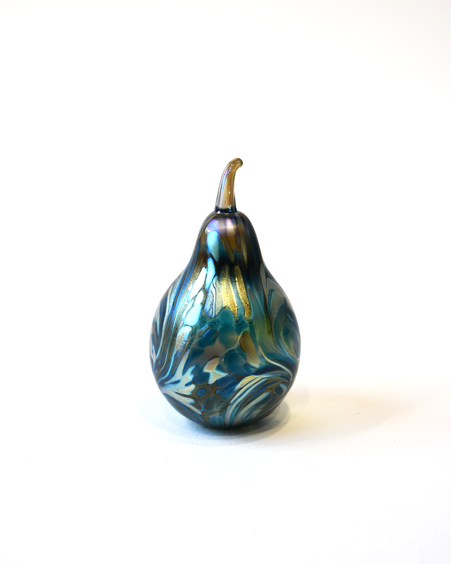 Featherspray Blue Blown Glass Pear (S)