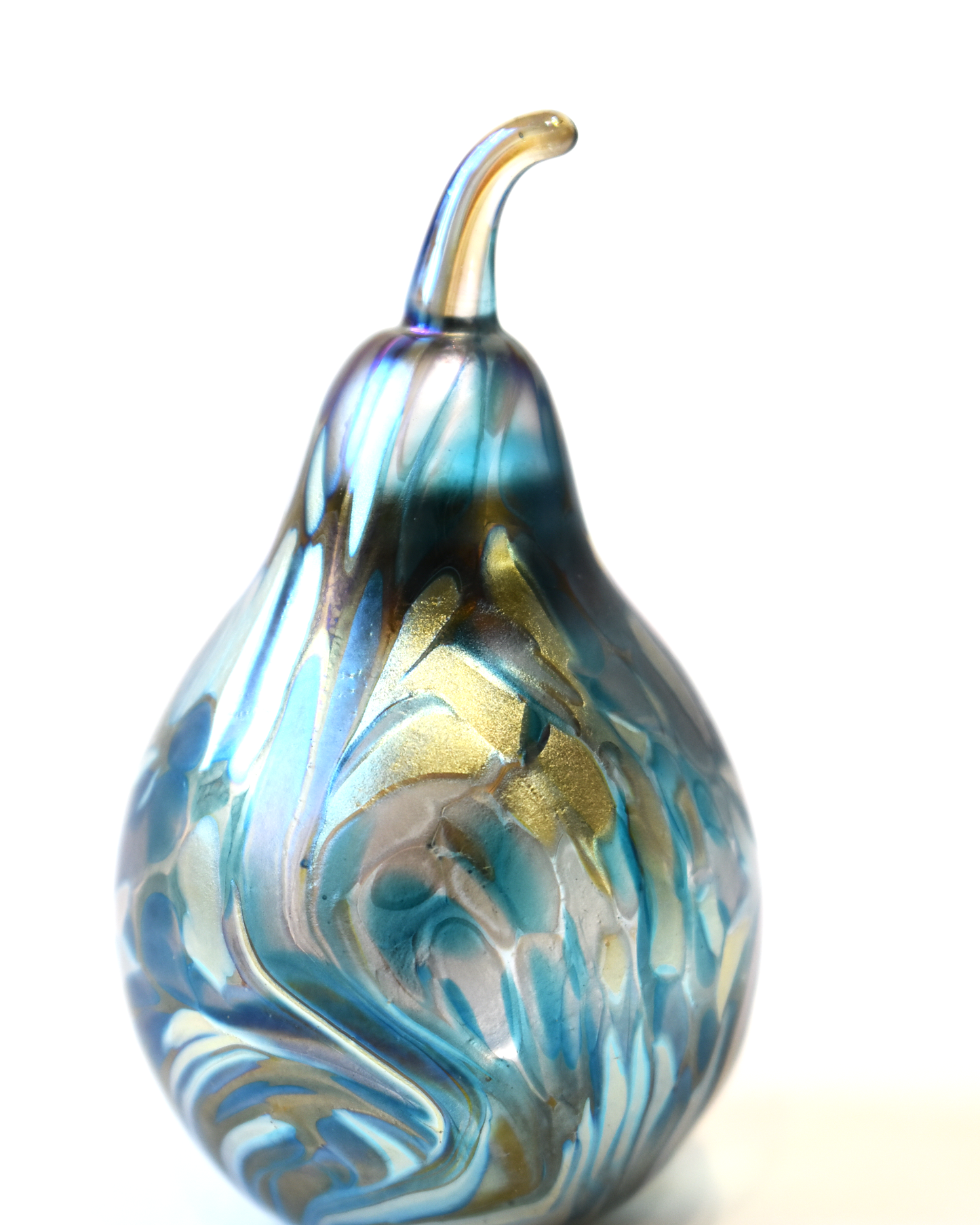 Featherspray Blue Blown Glass Pear (S)