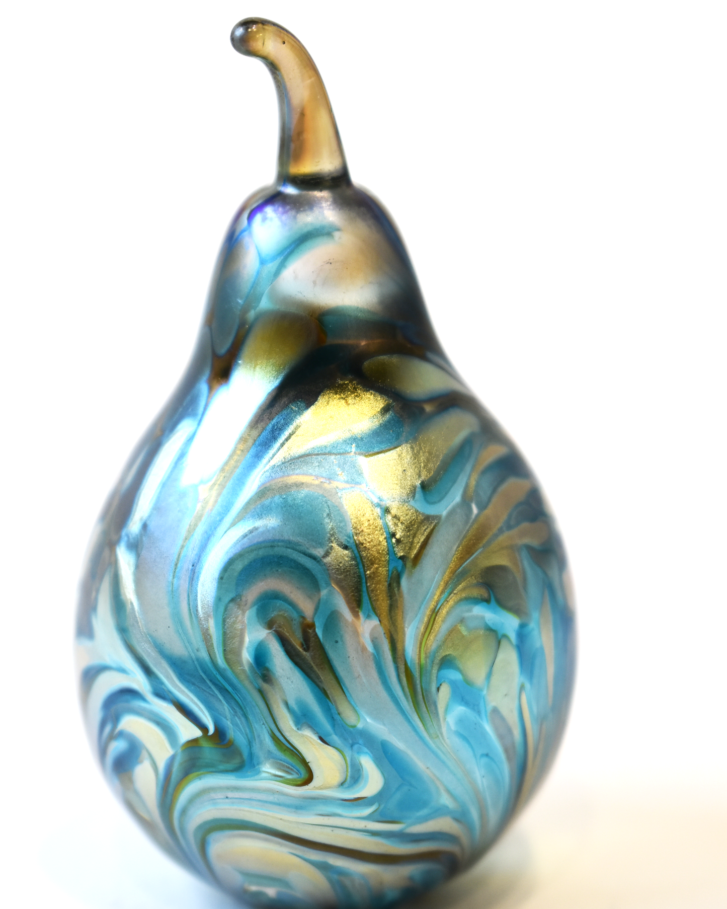 Featherspray Blue Blown Glass Pear (S)