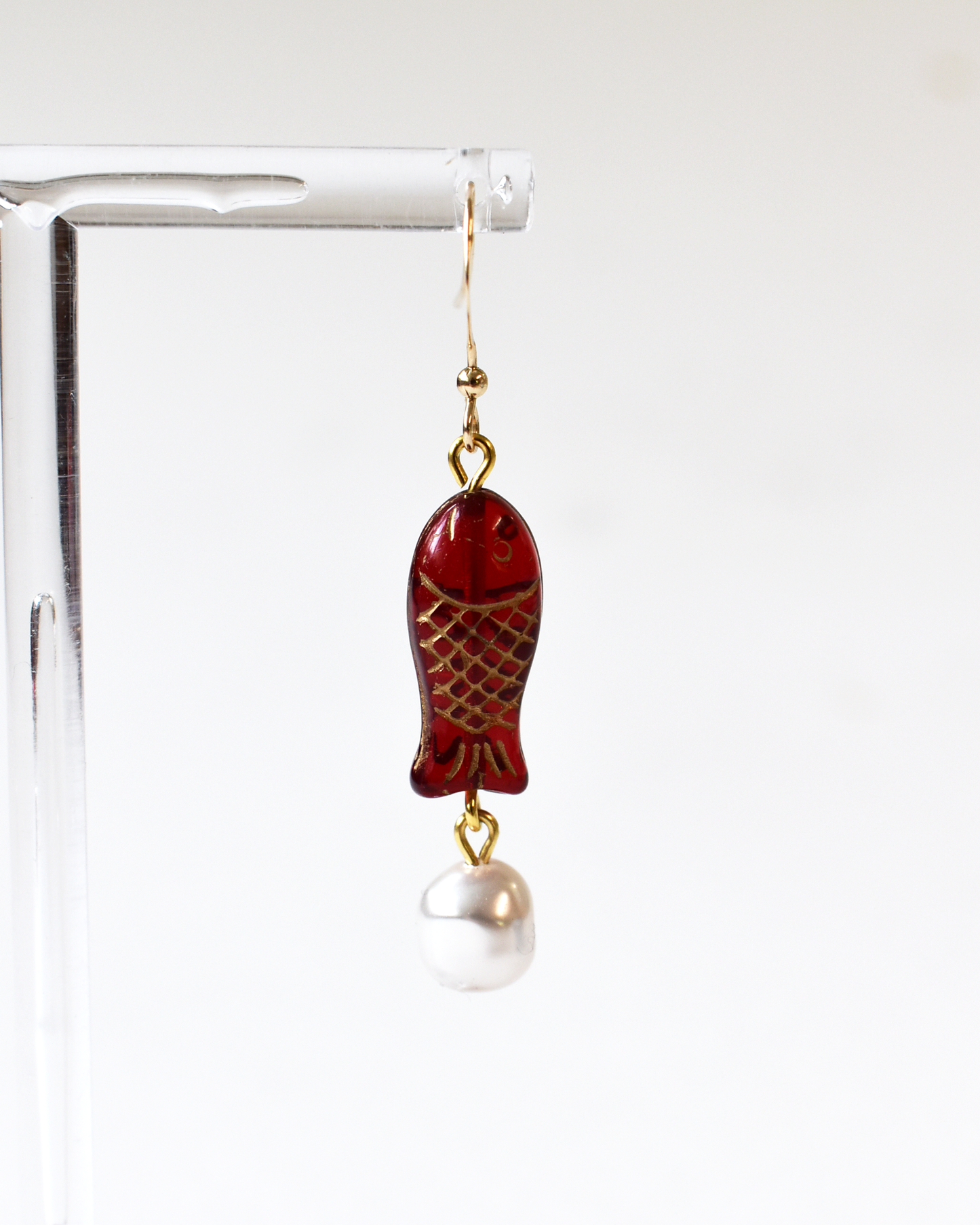 Red Fish Drop Hook Earrings