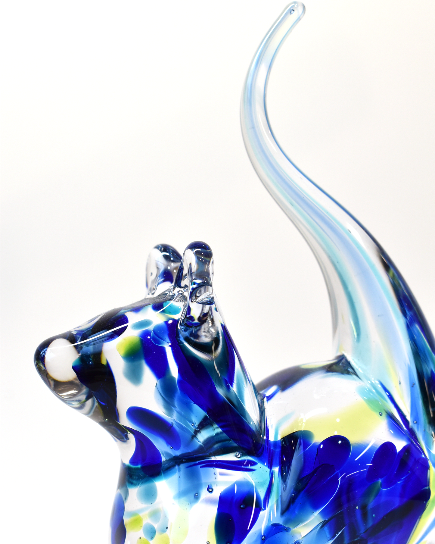 Aqua, Blue and Clear Streaky Glass Cat (M)