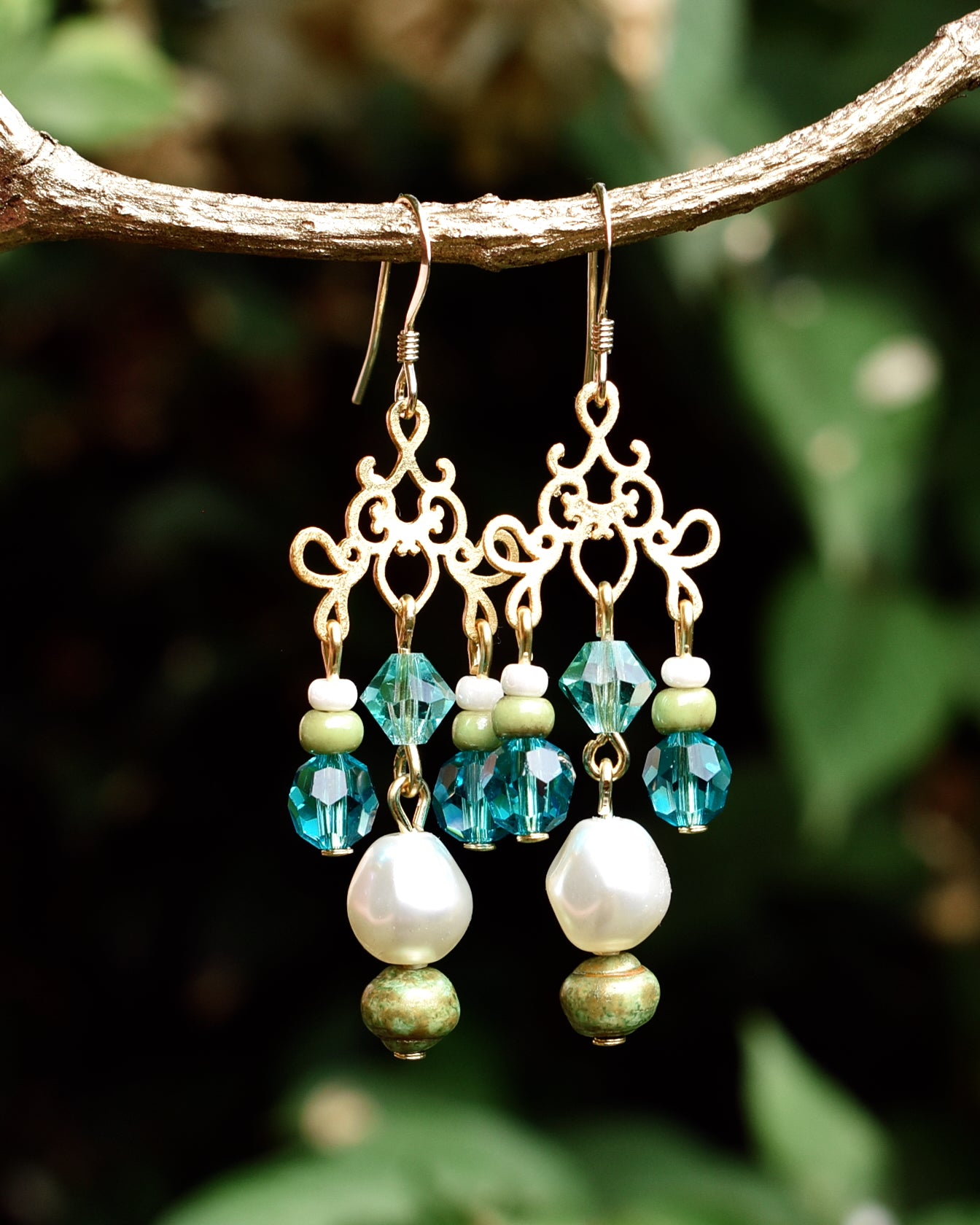 Pearl Drop Crystal Chandelier Hook Earrings