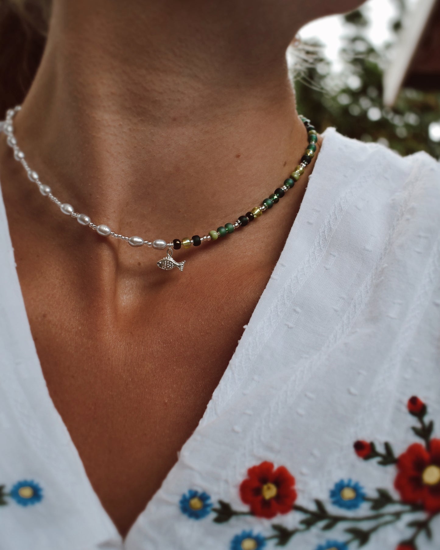 Green 'Half & Half' Fish Charm Necklace