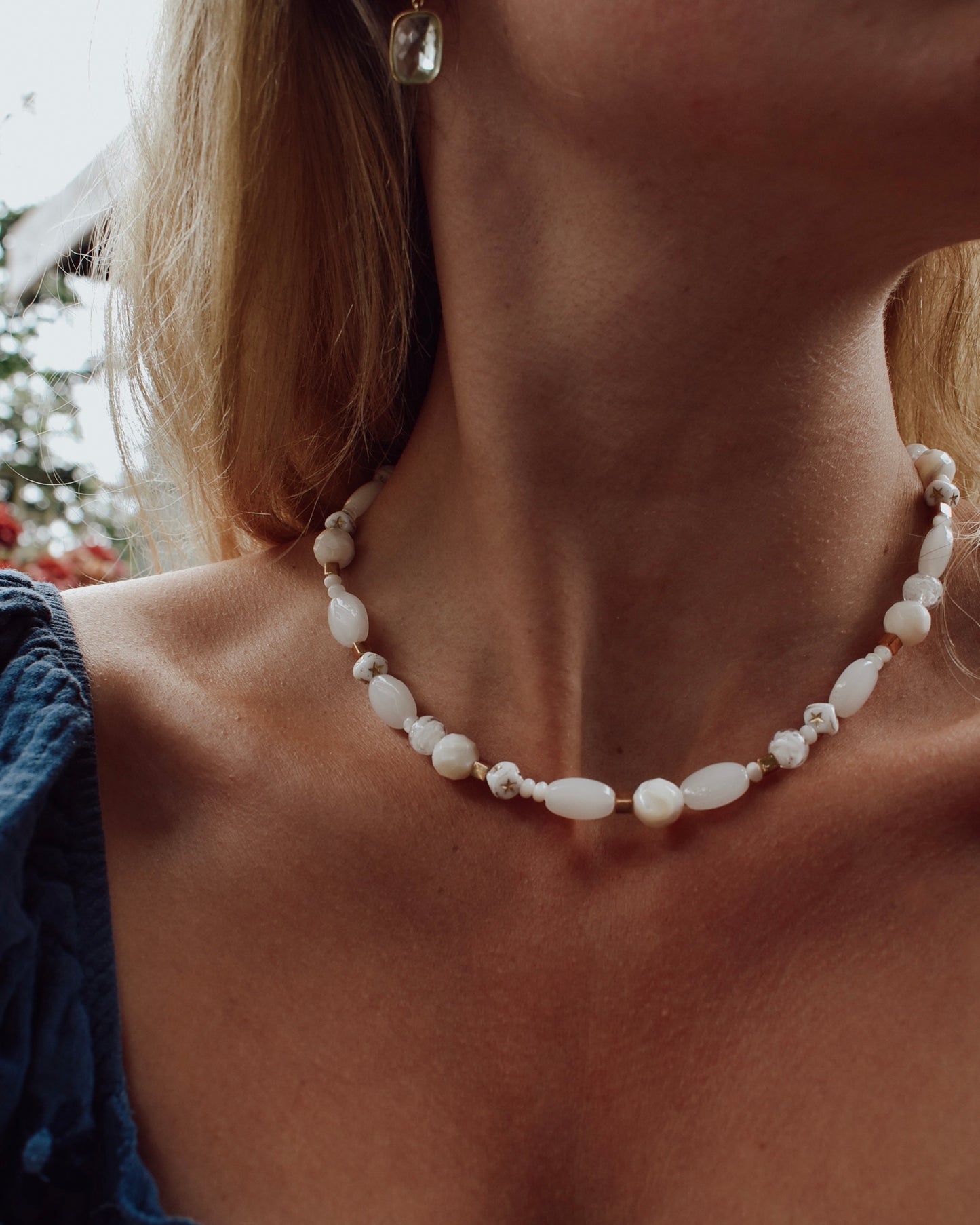Mother of Pearl Gold Bead Necklace
