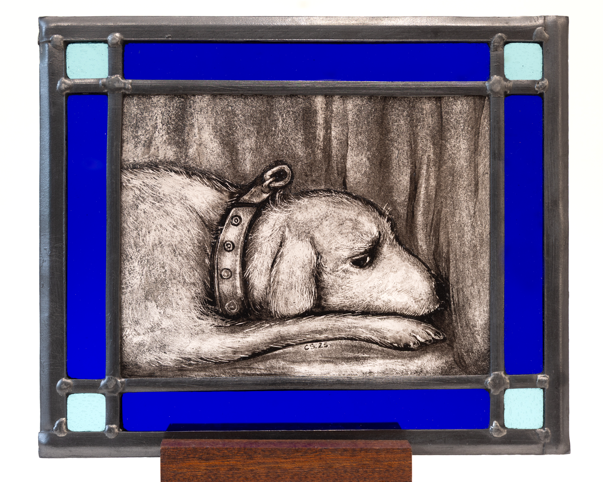 'Dozing Dog' - Stained Glass Panel