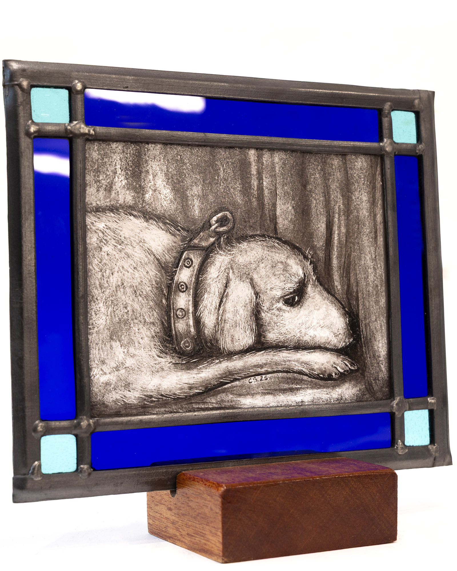 'Dozing Dog' - Stained Glass Panel