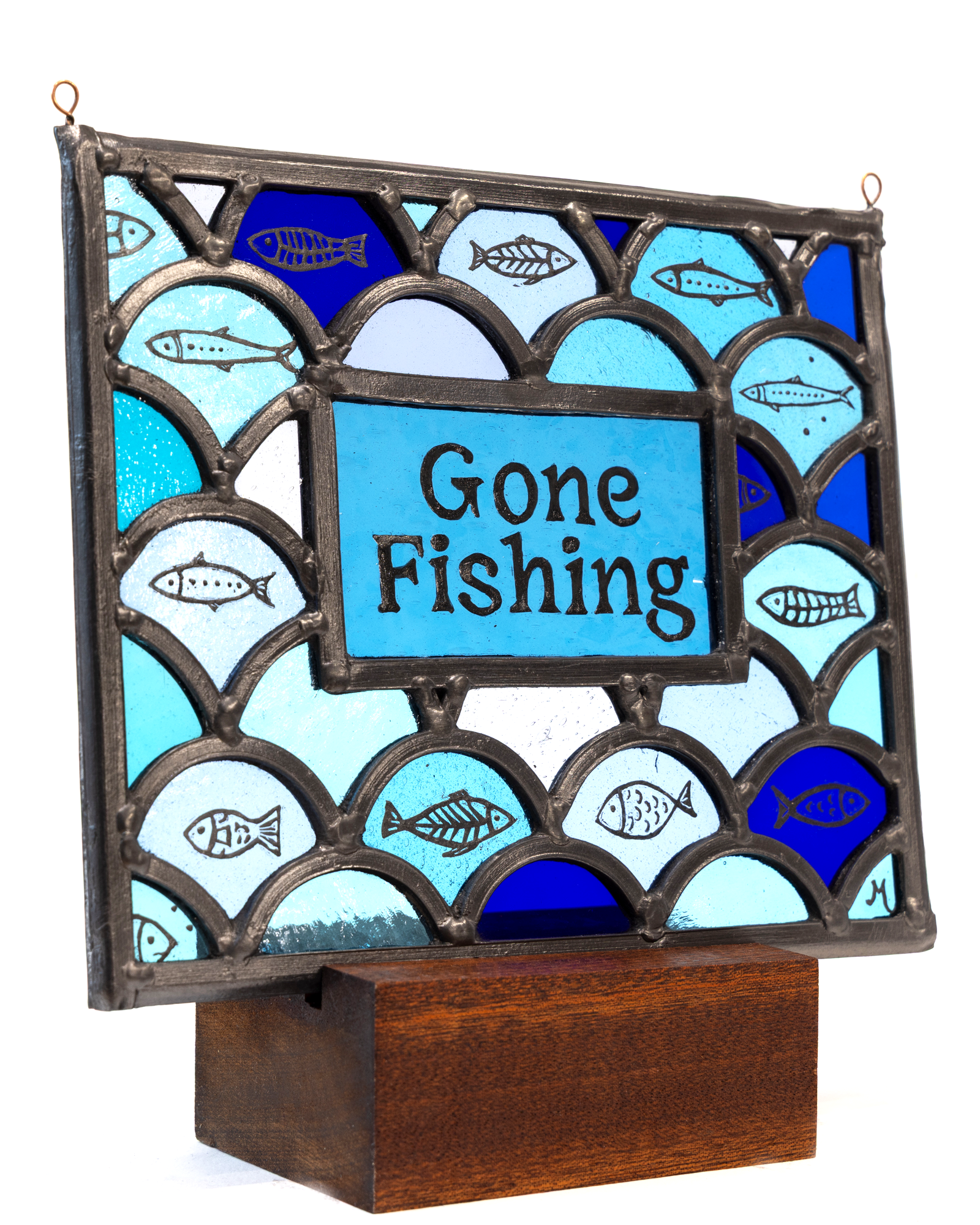 'Gone fishing' - Stained Glass Hanging Panel