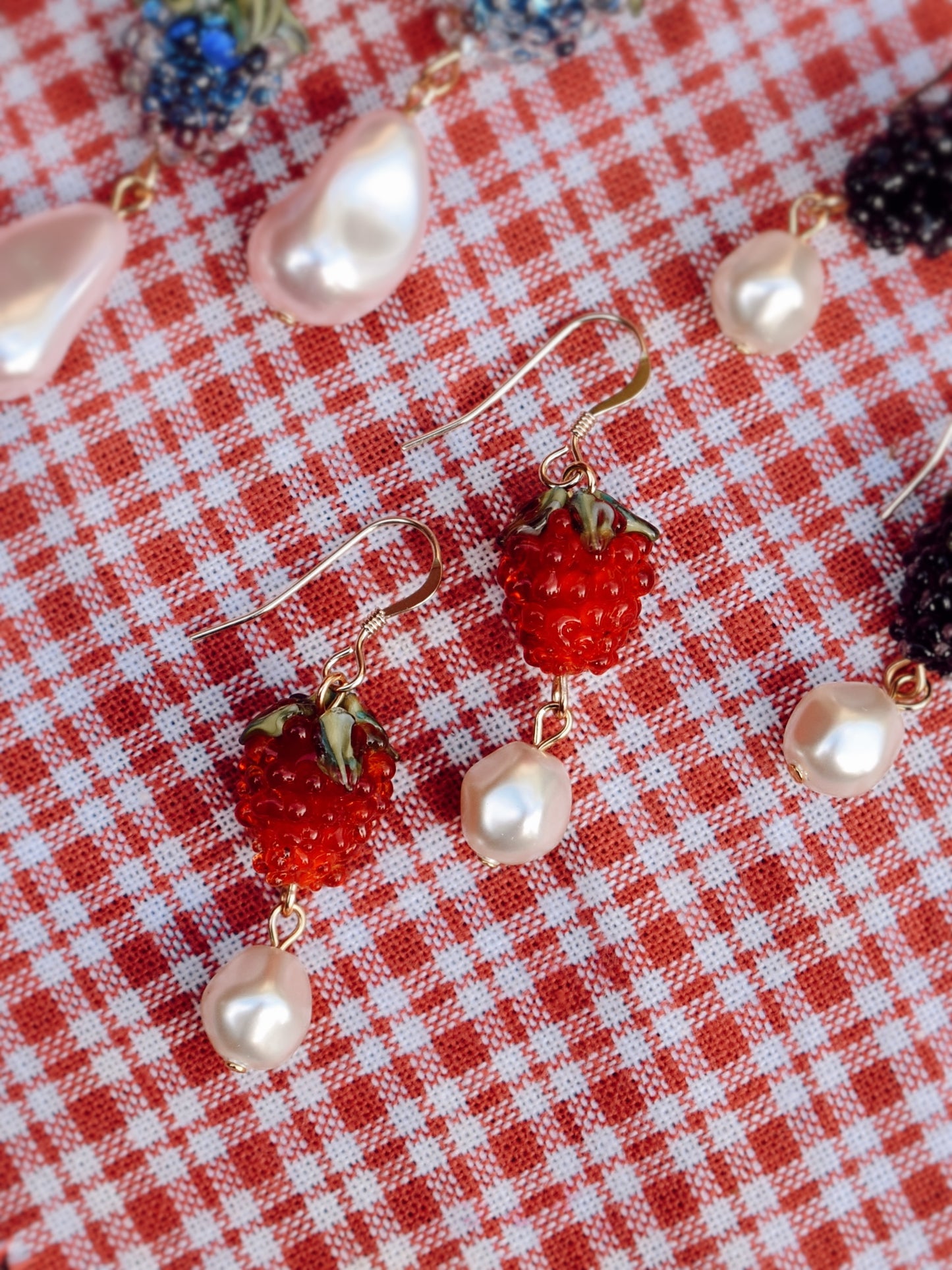 'Raspberries & Cream' Hook Earrings