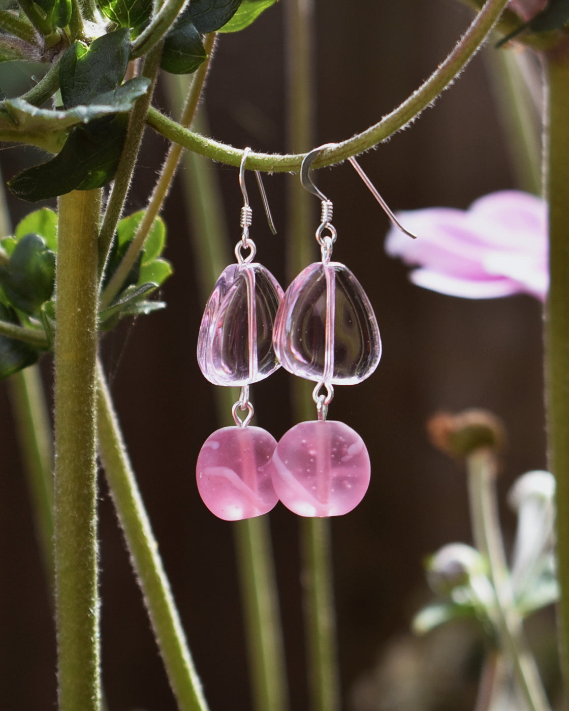 Frosted Pink Pebble Drop Earrings
