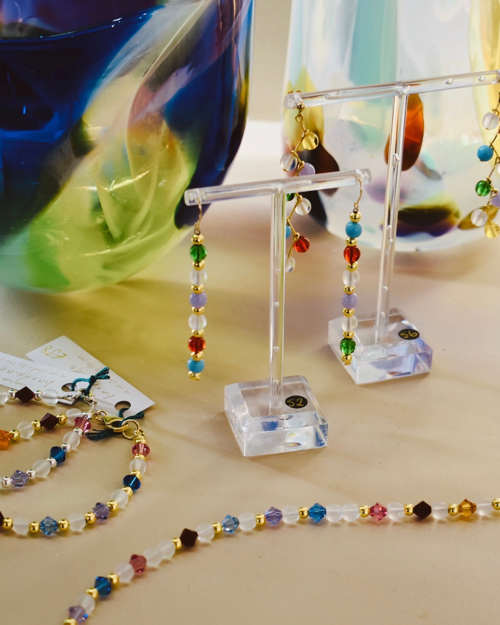 Blue Glass Bead Pearl Necklace