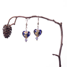 Load image into Gallery viewer, Blue Golden Heart Drop Earrings
