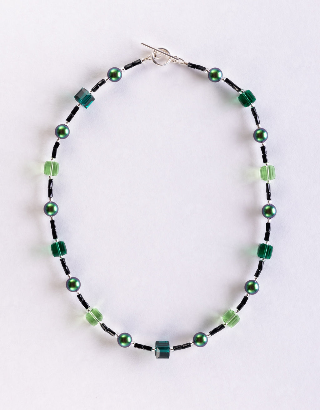 Green Pearl & Glass Crystal Cube Necklace