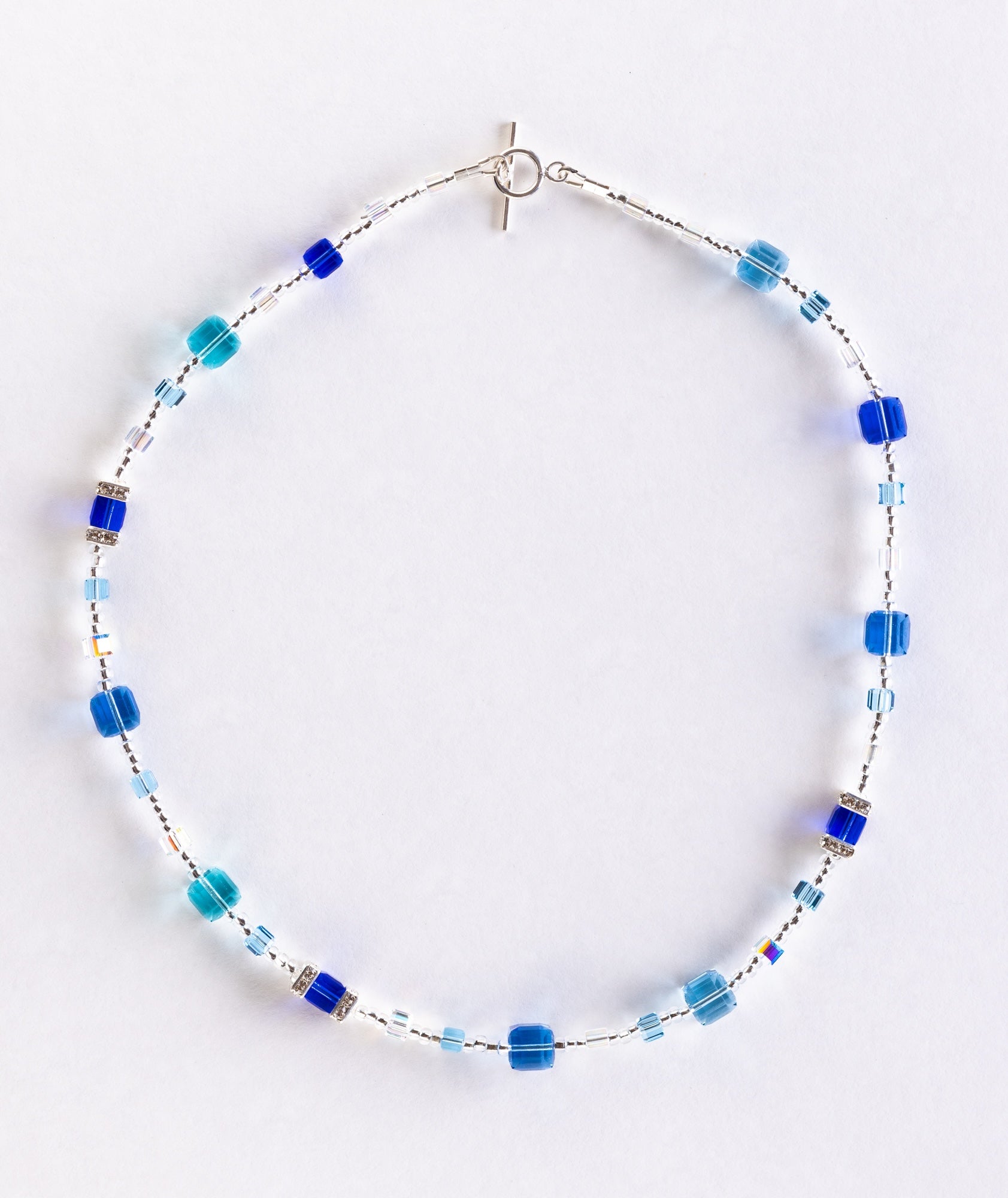 'Blue Cubes' Glass Crystal Necklace