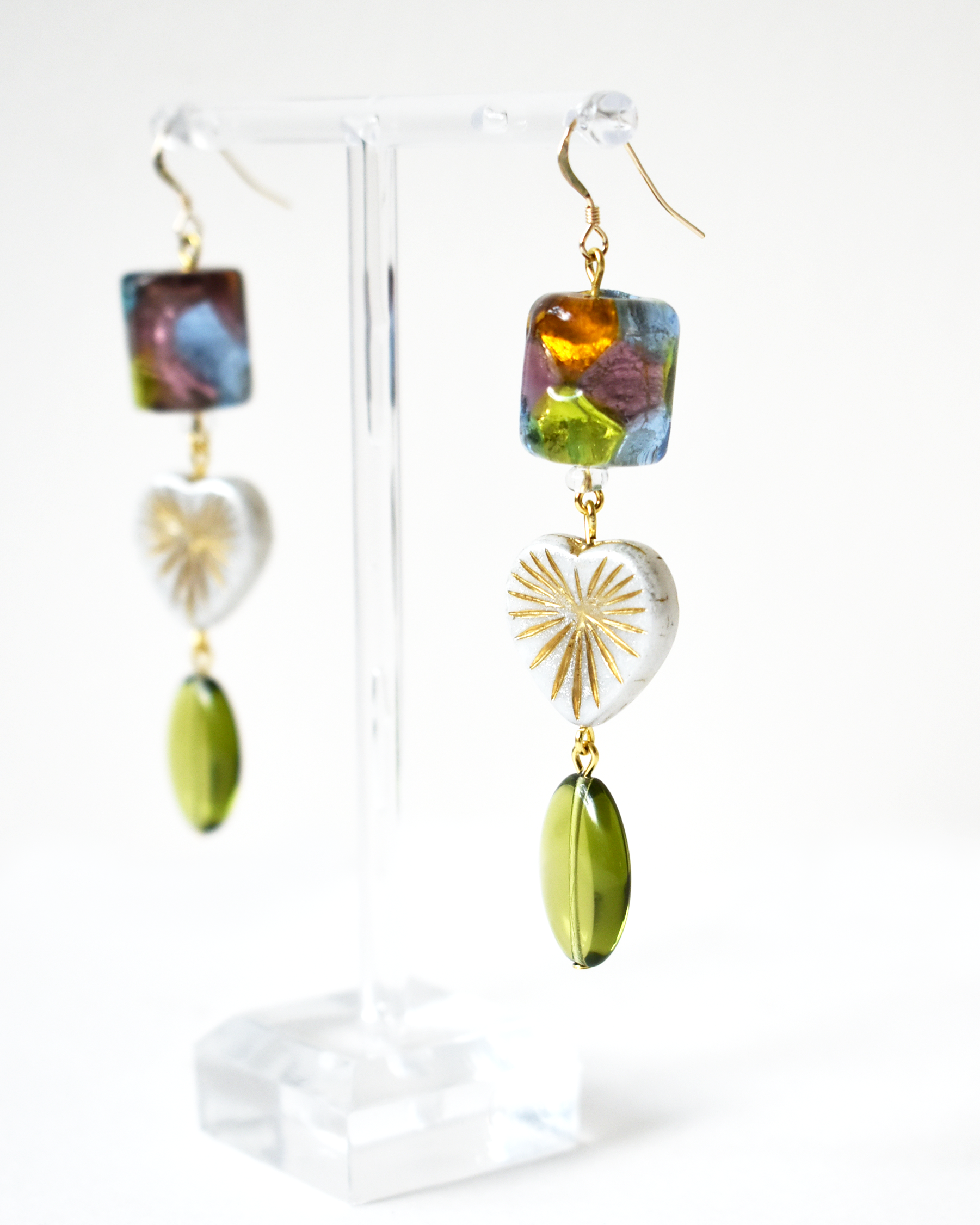 Venetian Shimmer Heart Drop Hook Earrings