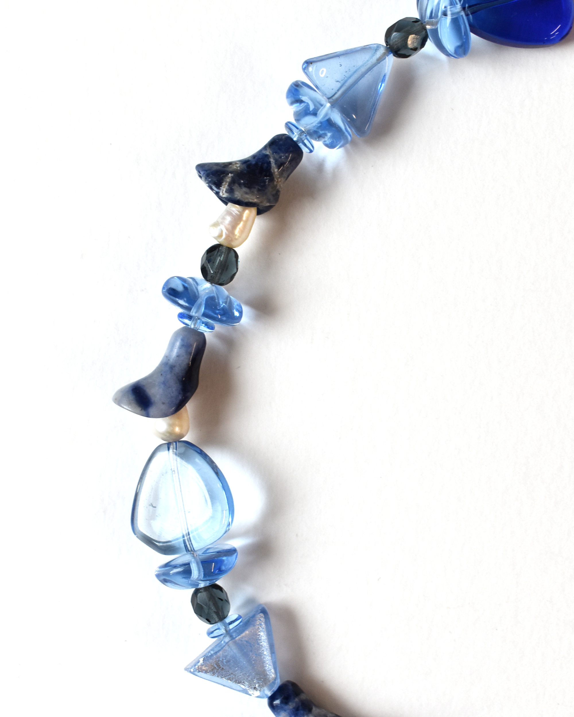 Blue Venetian Beaded Trumpet Flower Necklace