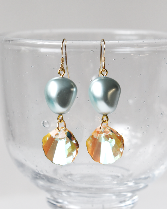 Soft Blue Shimmer Shell Drop Earrings