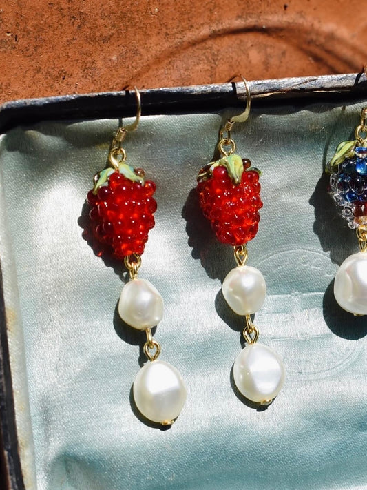 'Raspberries & Cream' Drop Hook Earrings