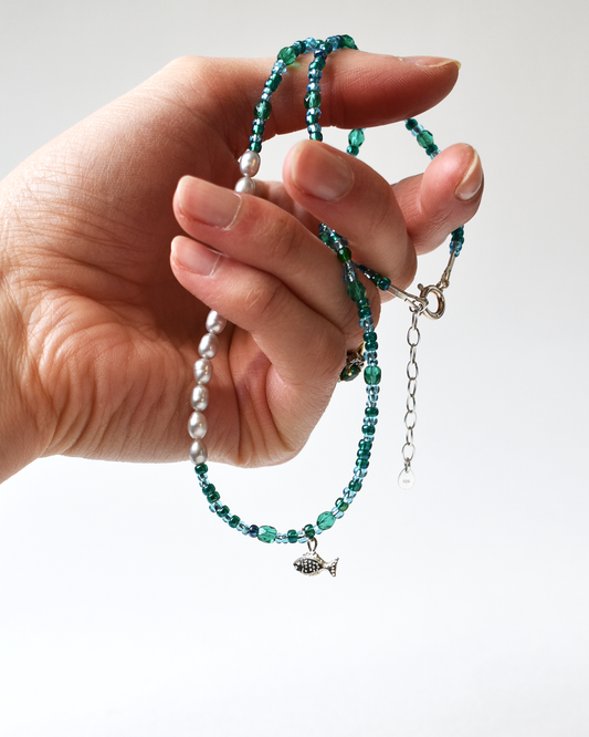 Beaded Blue Fish Necklace