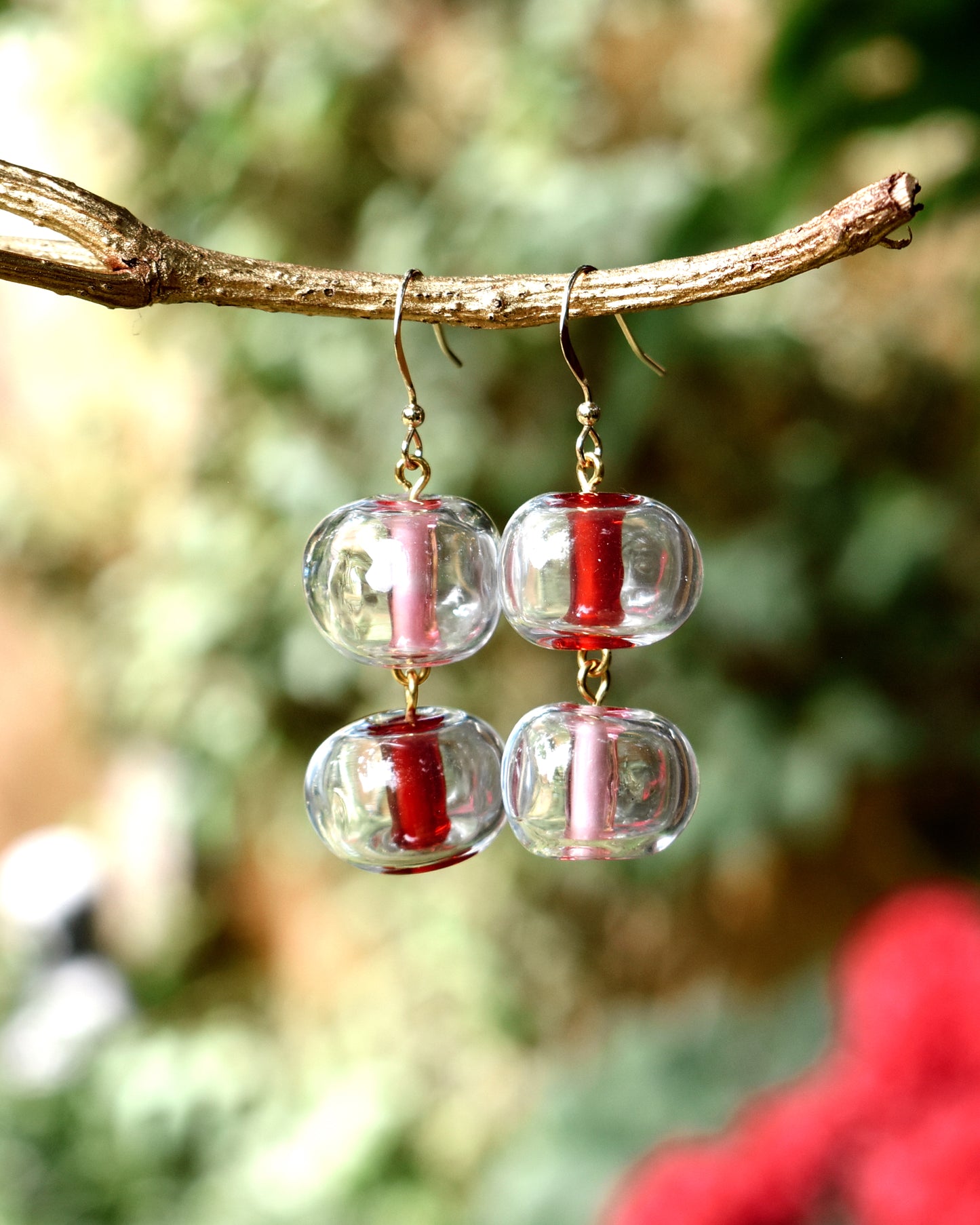 Pink & Red Blown Globe Hook Earrings