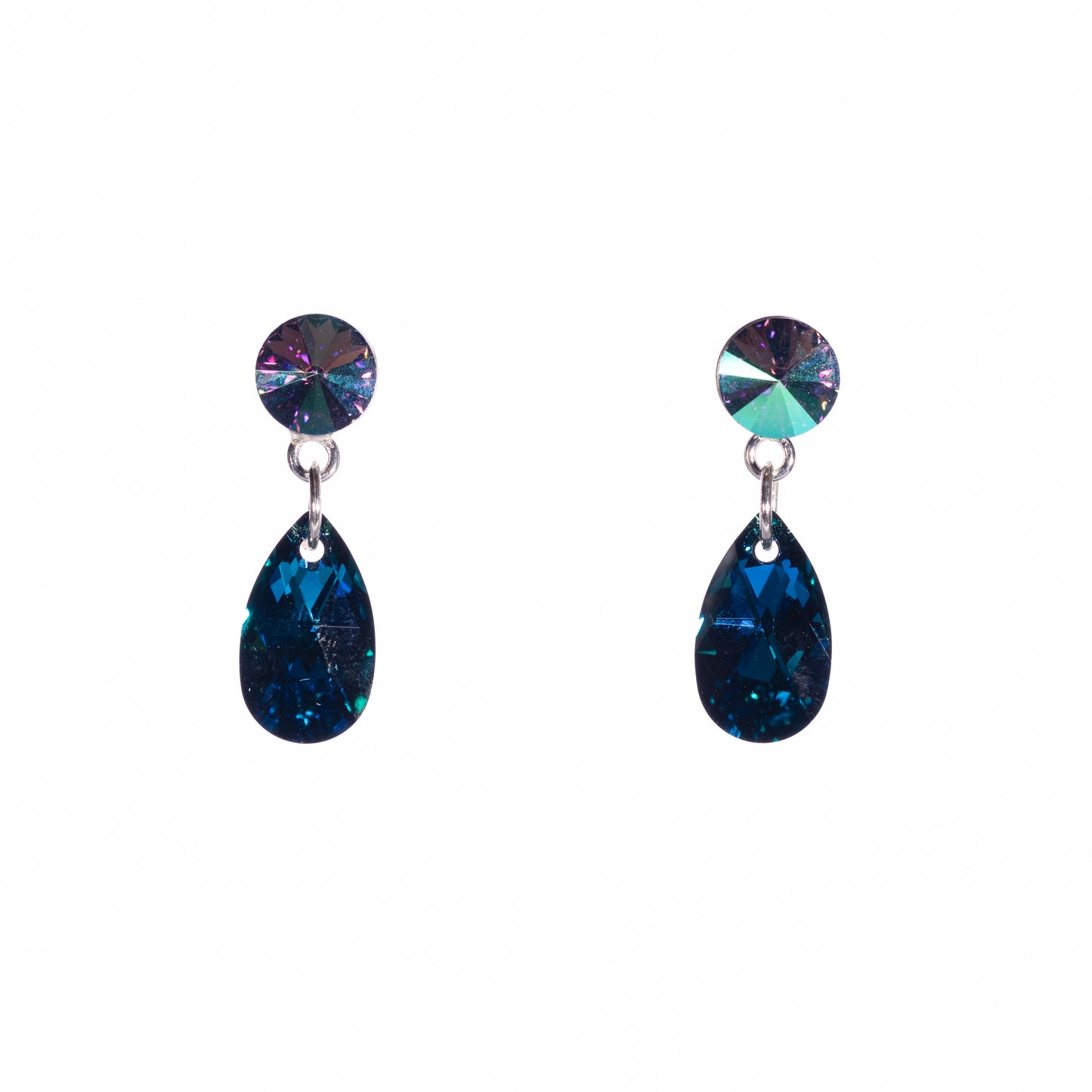 Deep Turquoise / Mauve Crystal Drop Stud Earrings