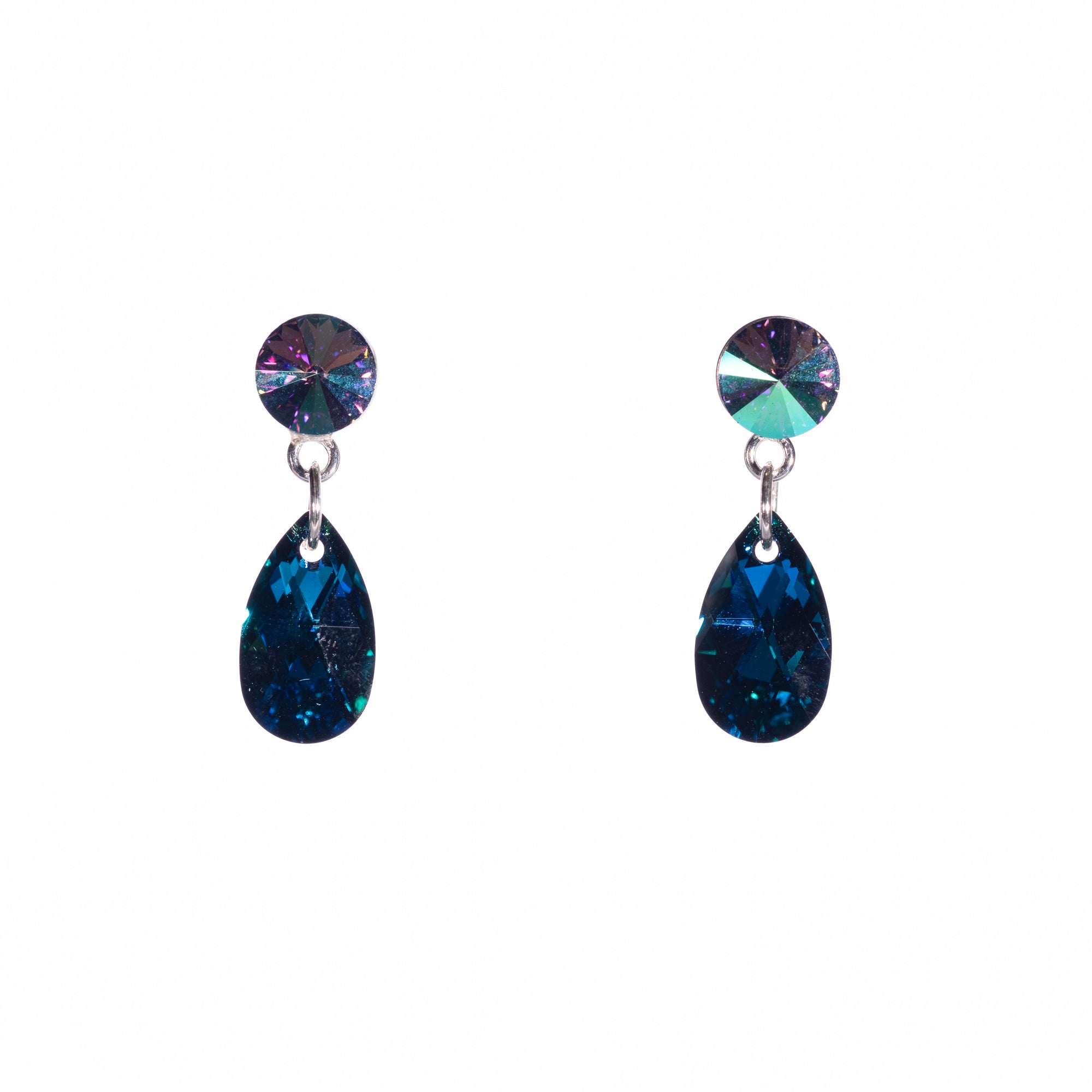 Deep Turquoise / Mauve Crystal Drop Stud Earrings