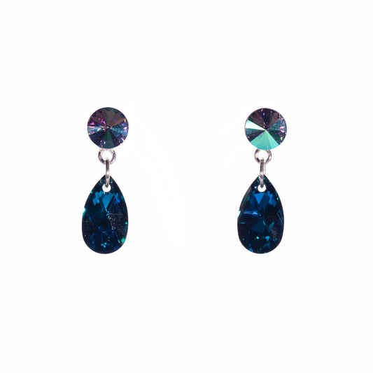 Deep Turquoise / Mauve Crystal Drop Stud Earrings