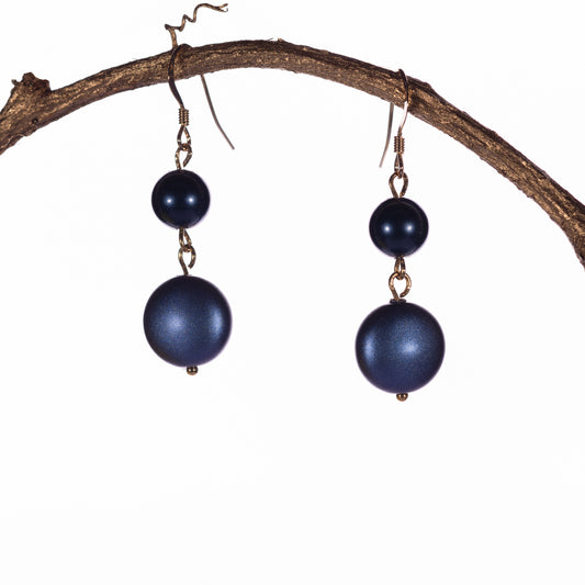 Navy Blue Pearl & Shimmer Bead Hook Earrings