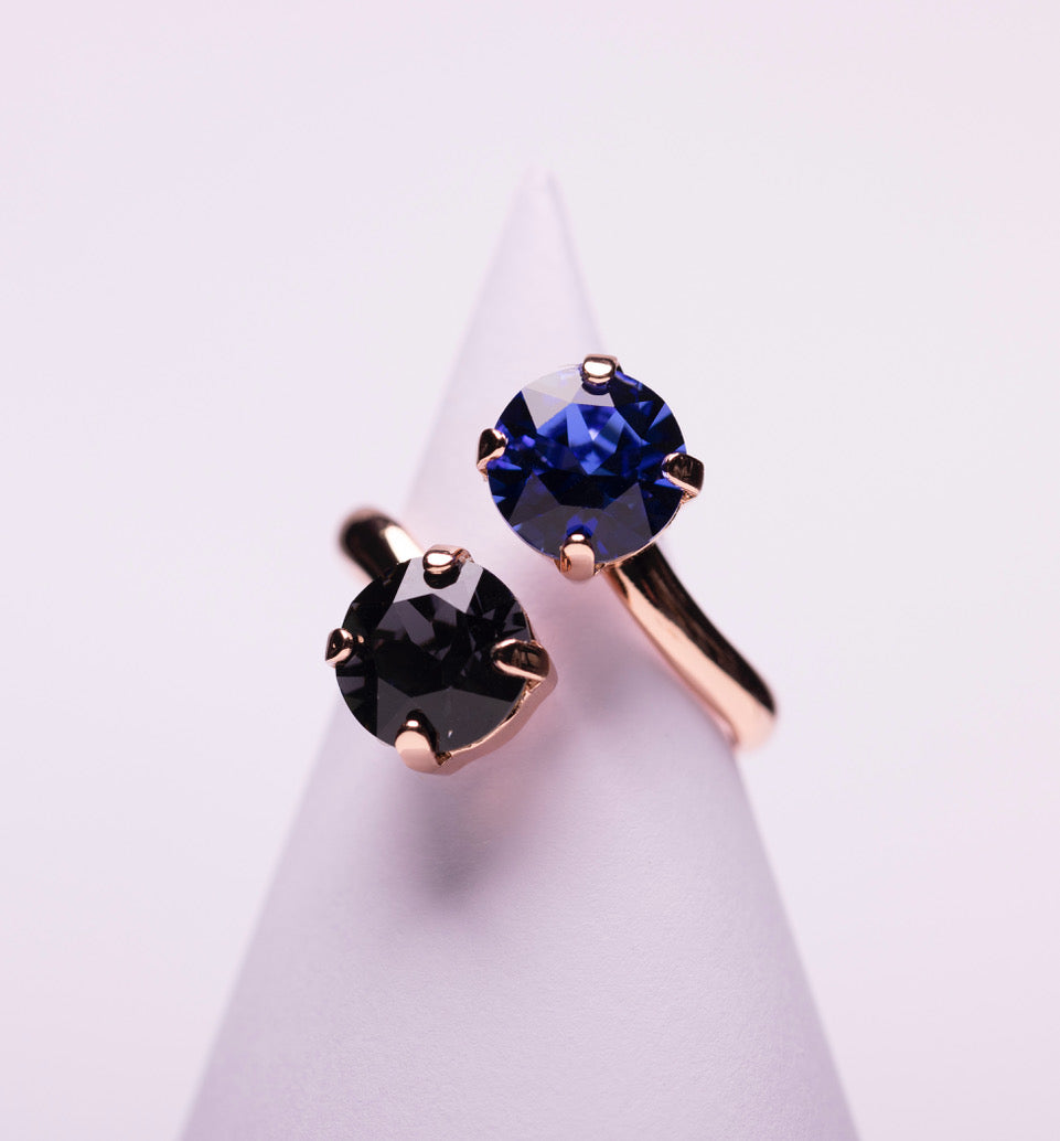 Blue & Black Crystal Cocktail Ring