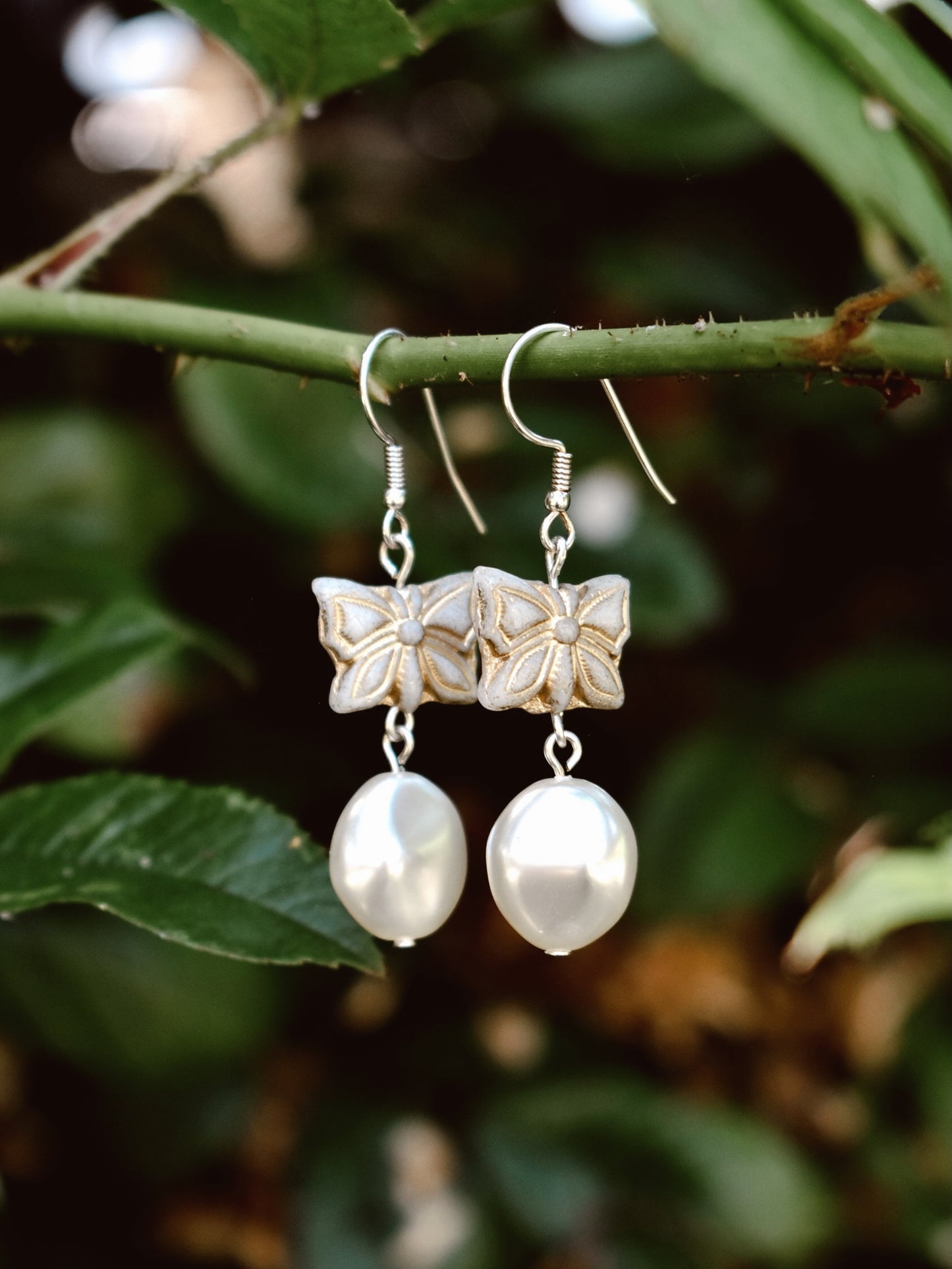 Butterfly Pearl Drop Hook Earrings