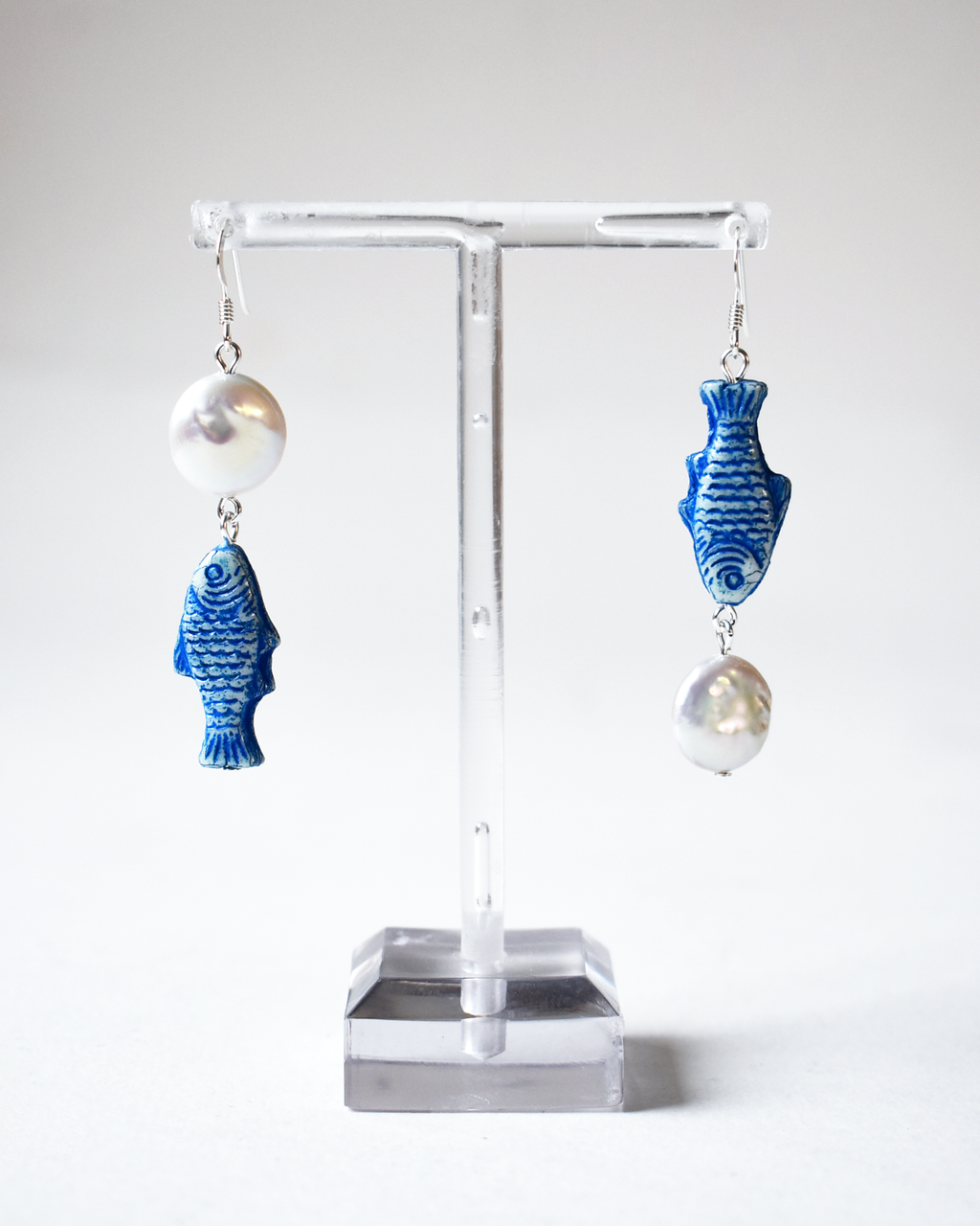 Baroque Pearl Blue Fish Earrings