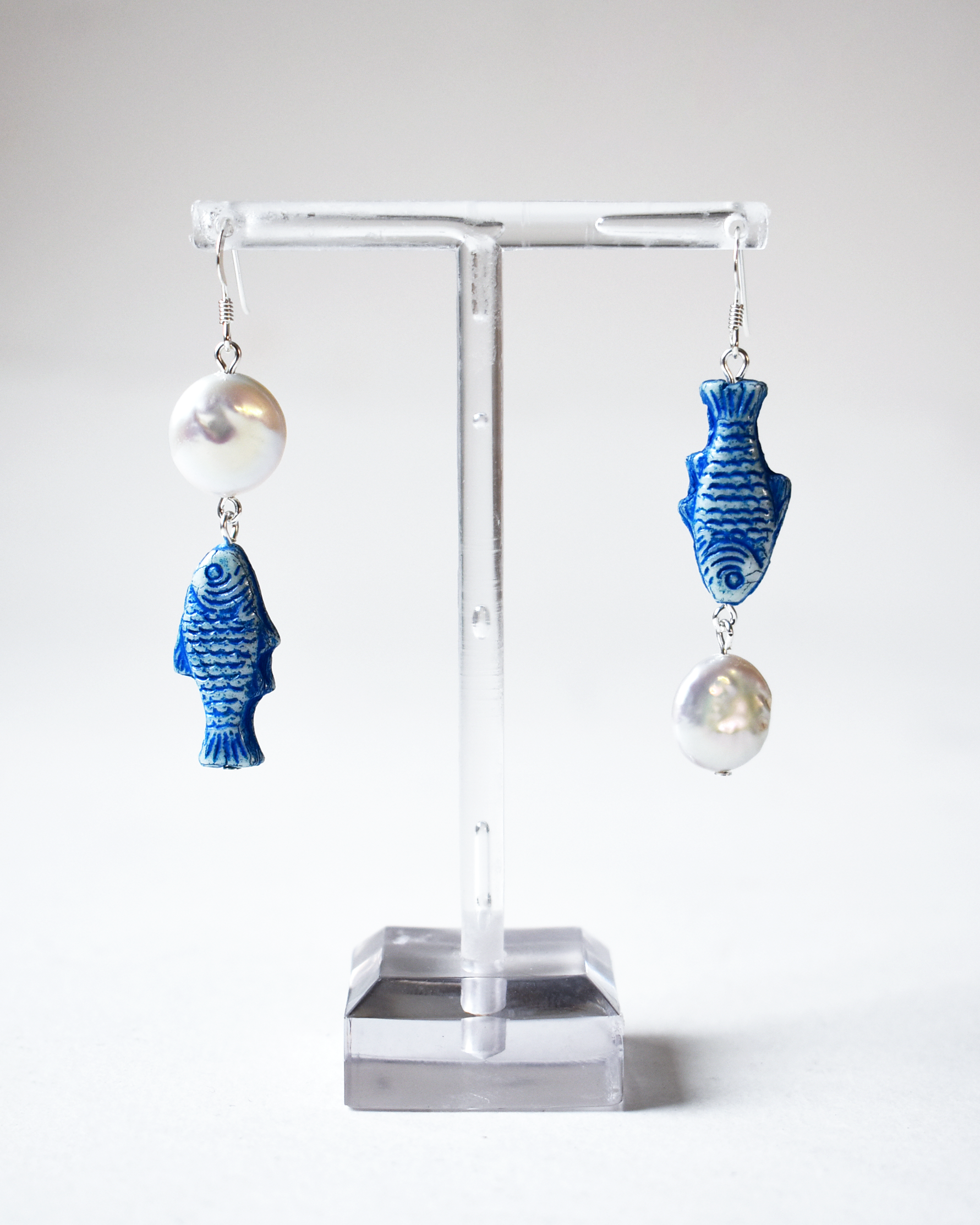 Baroque Pearl Blue Fish Earrings