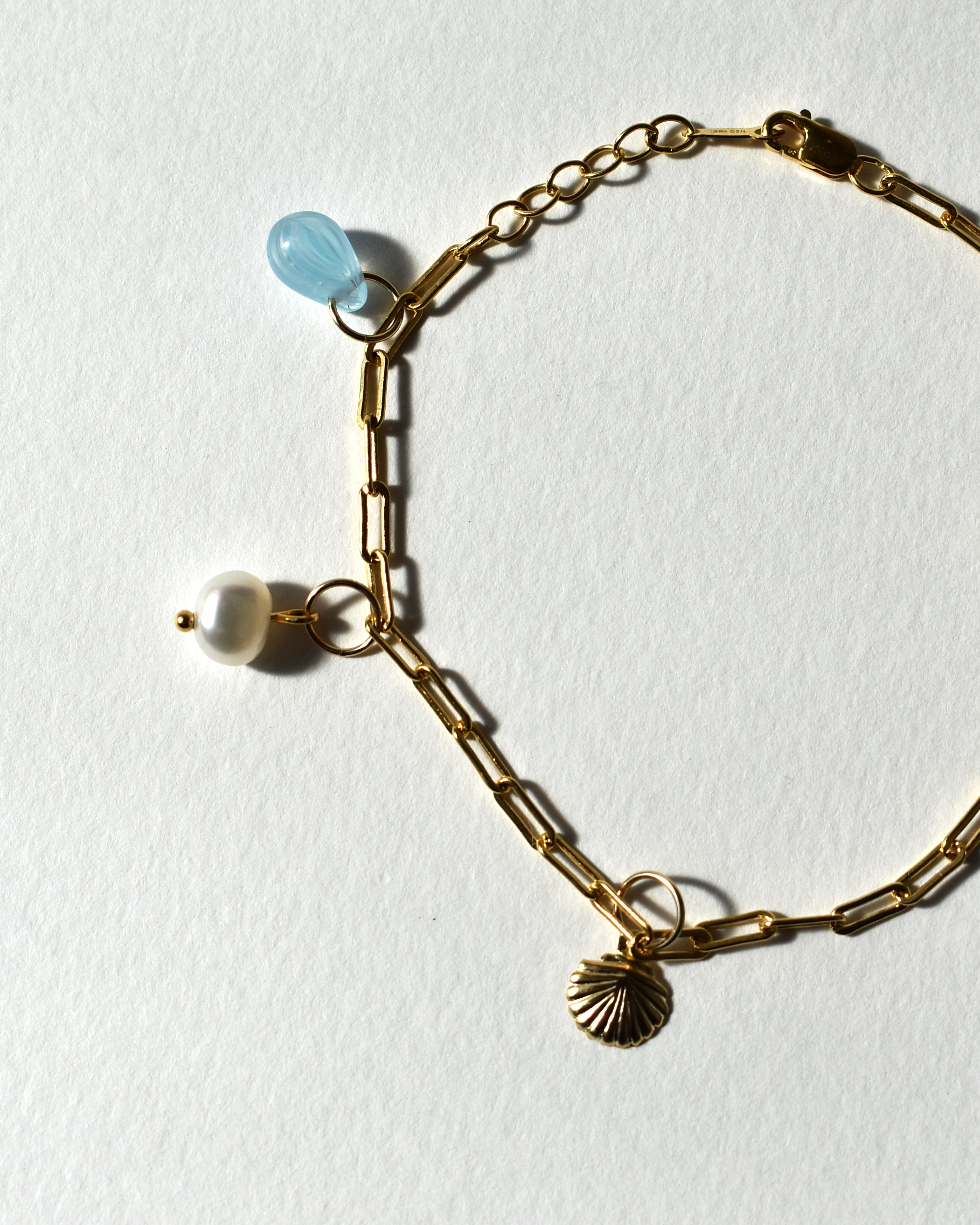Gold Shell Crystal Paperclip Chain Bracelet