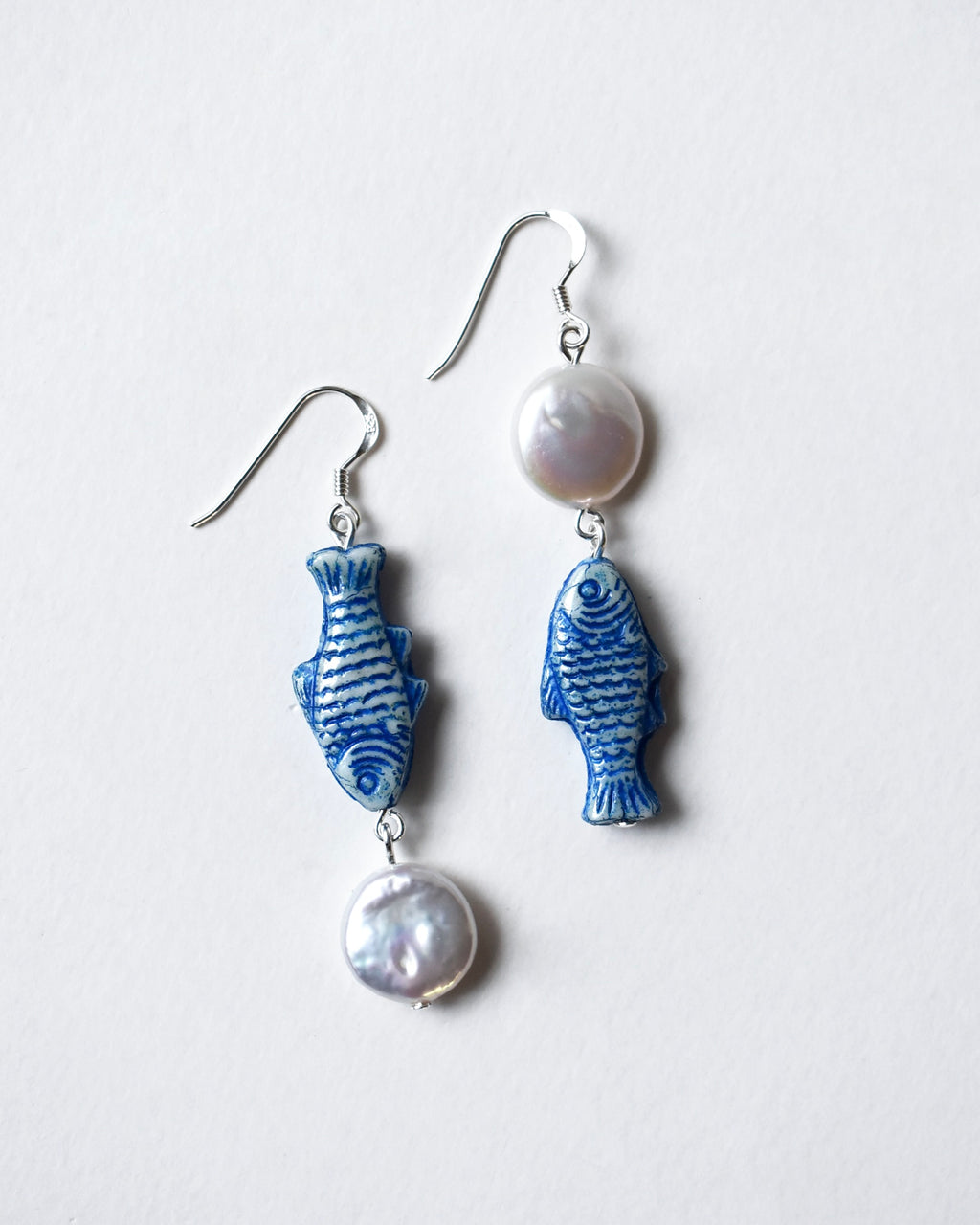 Baroque Pearl Blue Fish Earrings