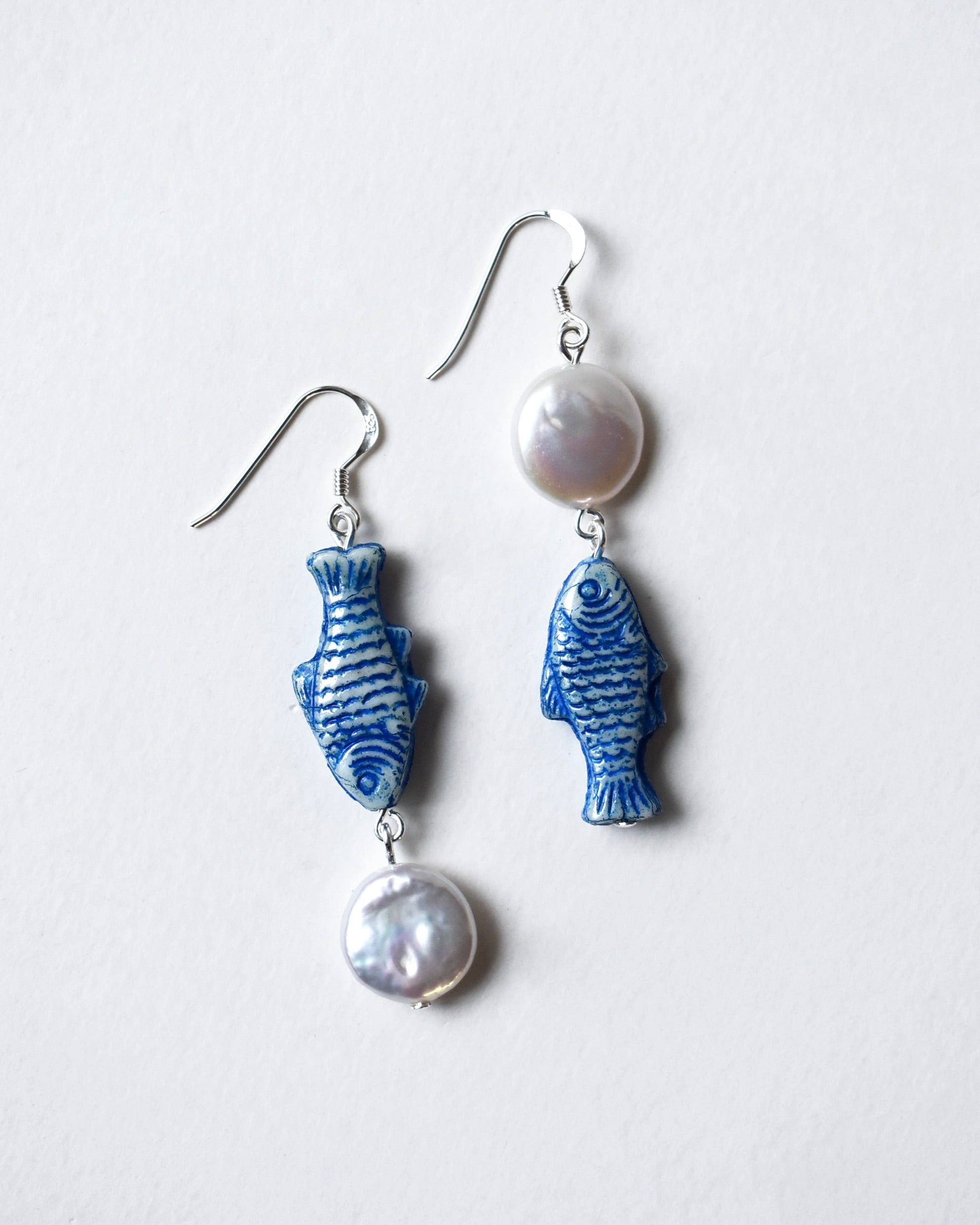 Baroque Pearl Blue Fish Earrings