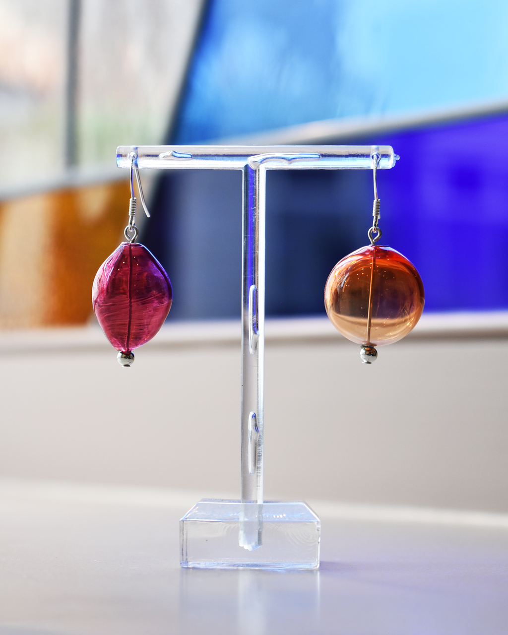 Mismatched 'Orange & Pink Glass Orb' Earrings