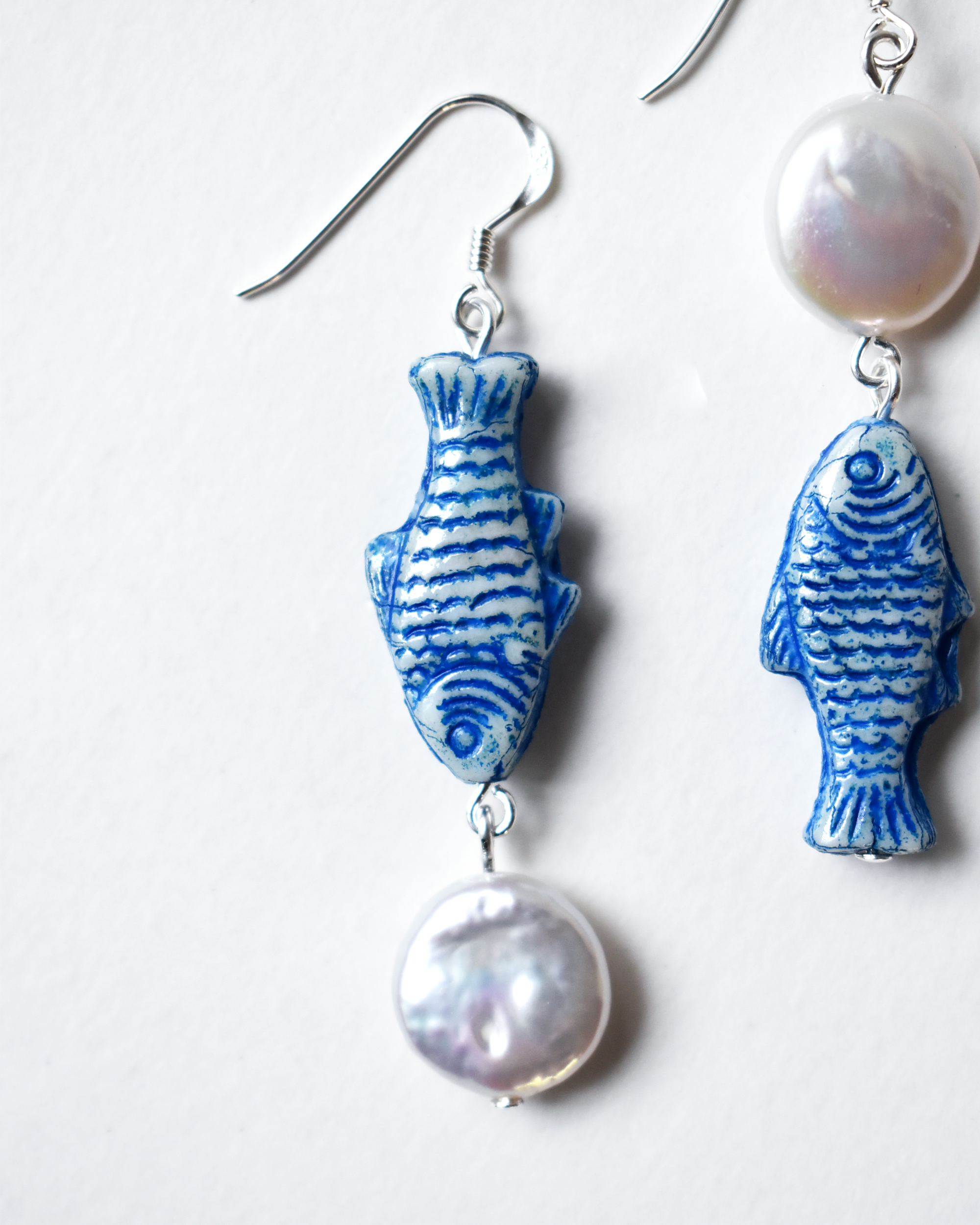 Baroque Pearl Blue Fish Earrings