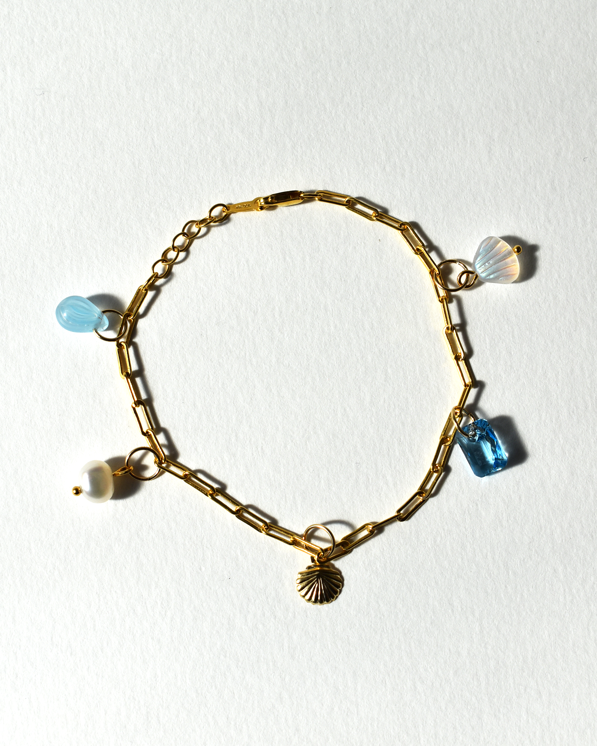Gold Shell Crystal Paperclip Chain Bracelet