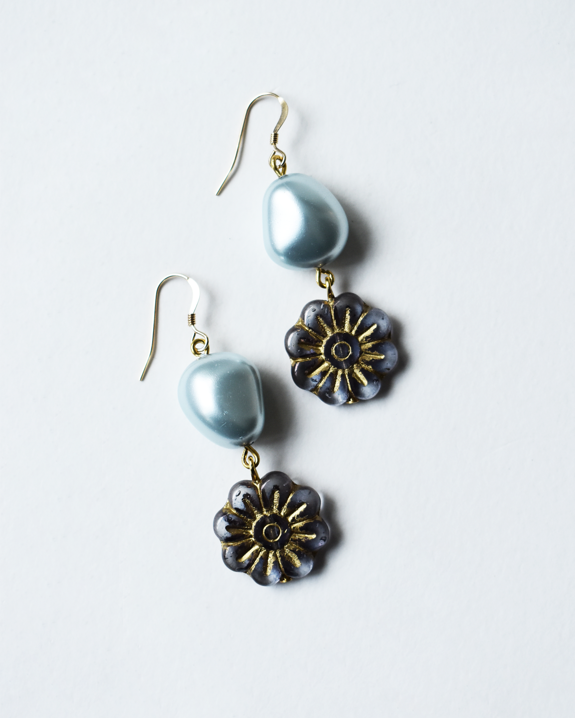 'Petals & Pearls' Pressed Glass Earrings
