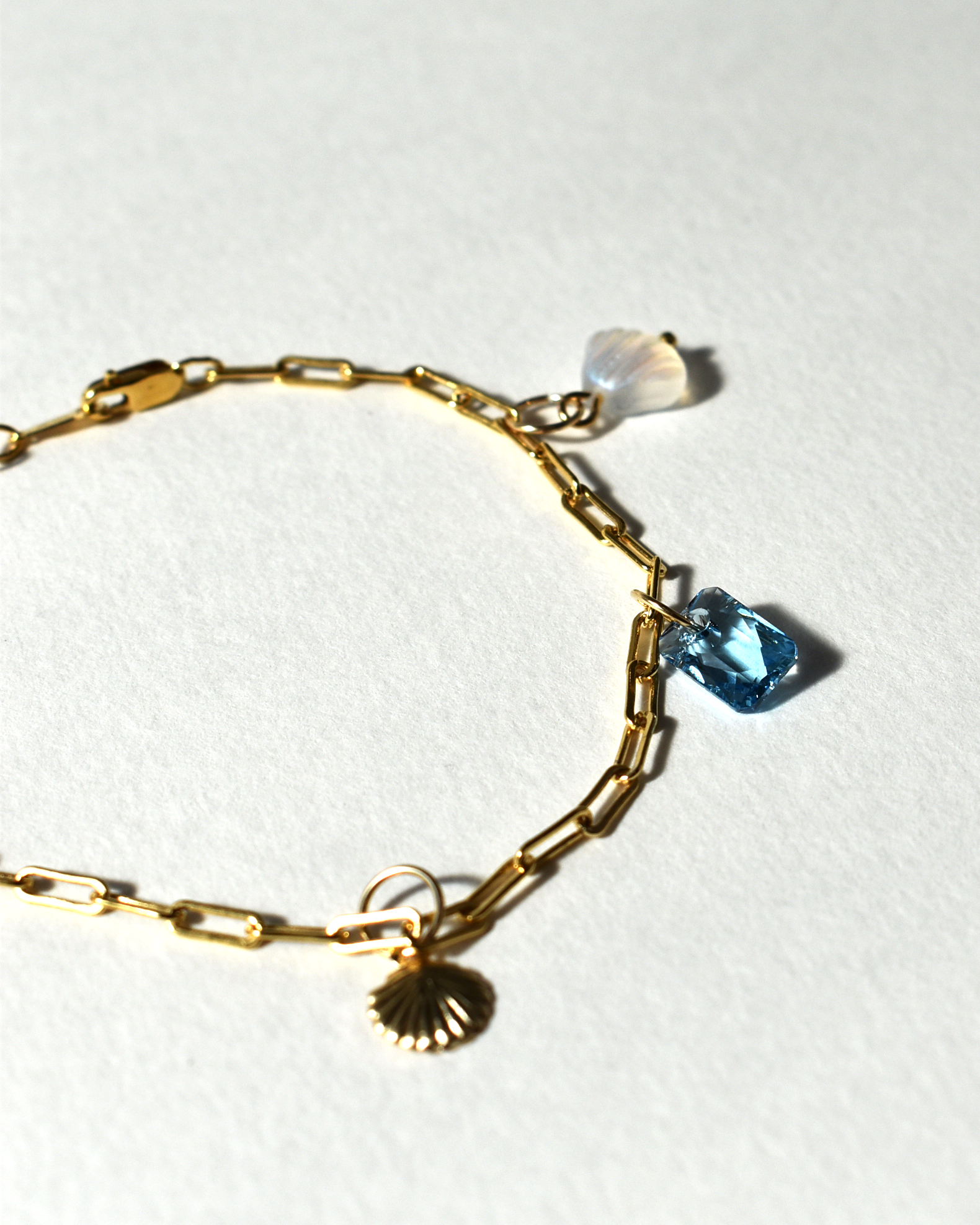 Gold Shell Crystal Paperclip Chain Bracelet