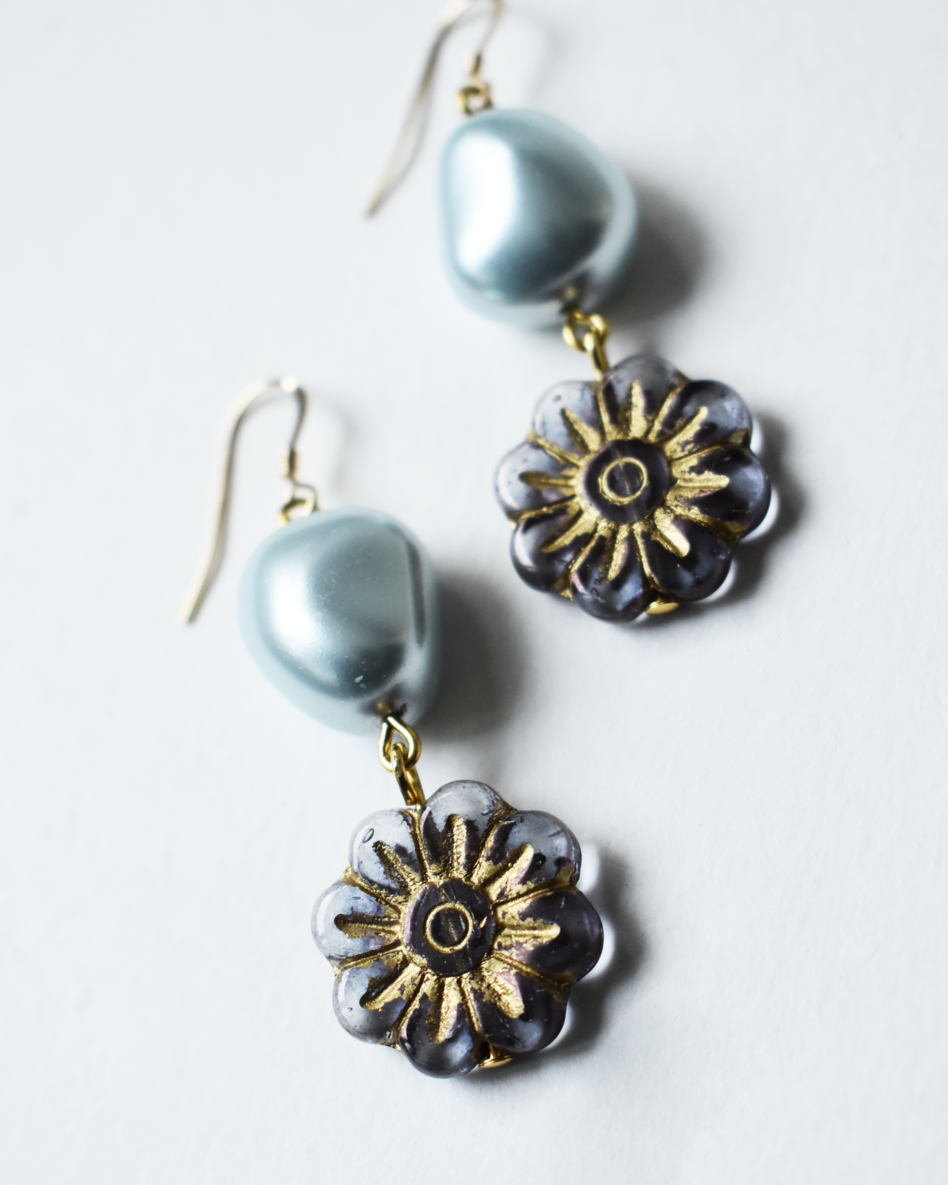 'Petals & Pearls' Pressed Glass Earrings