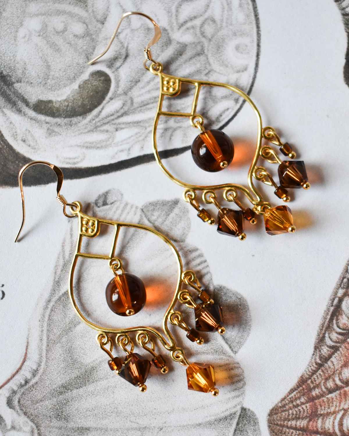 'Amber Glow' Ornate Chandelier Earrings